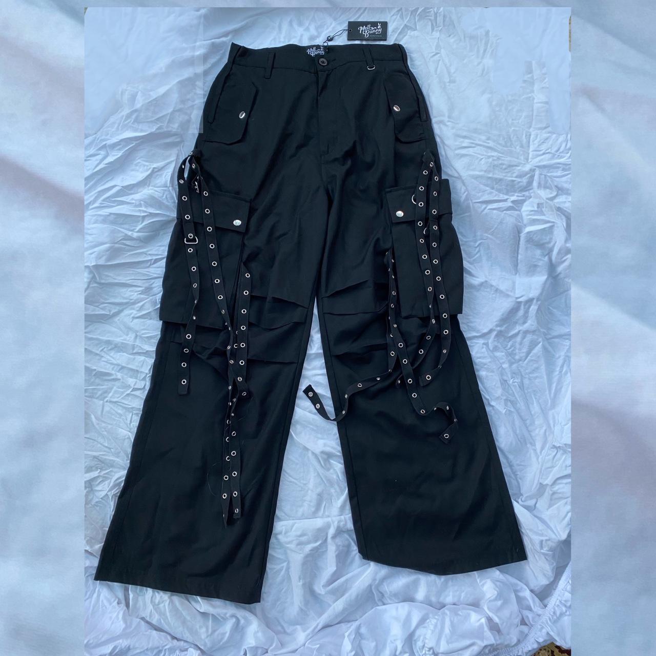 Hell Bunny Wide Leg Cargo Raver Style Trousers... - Depop
