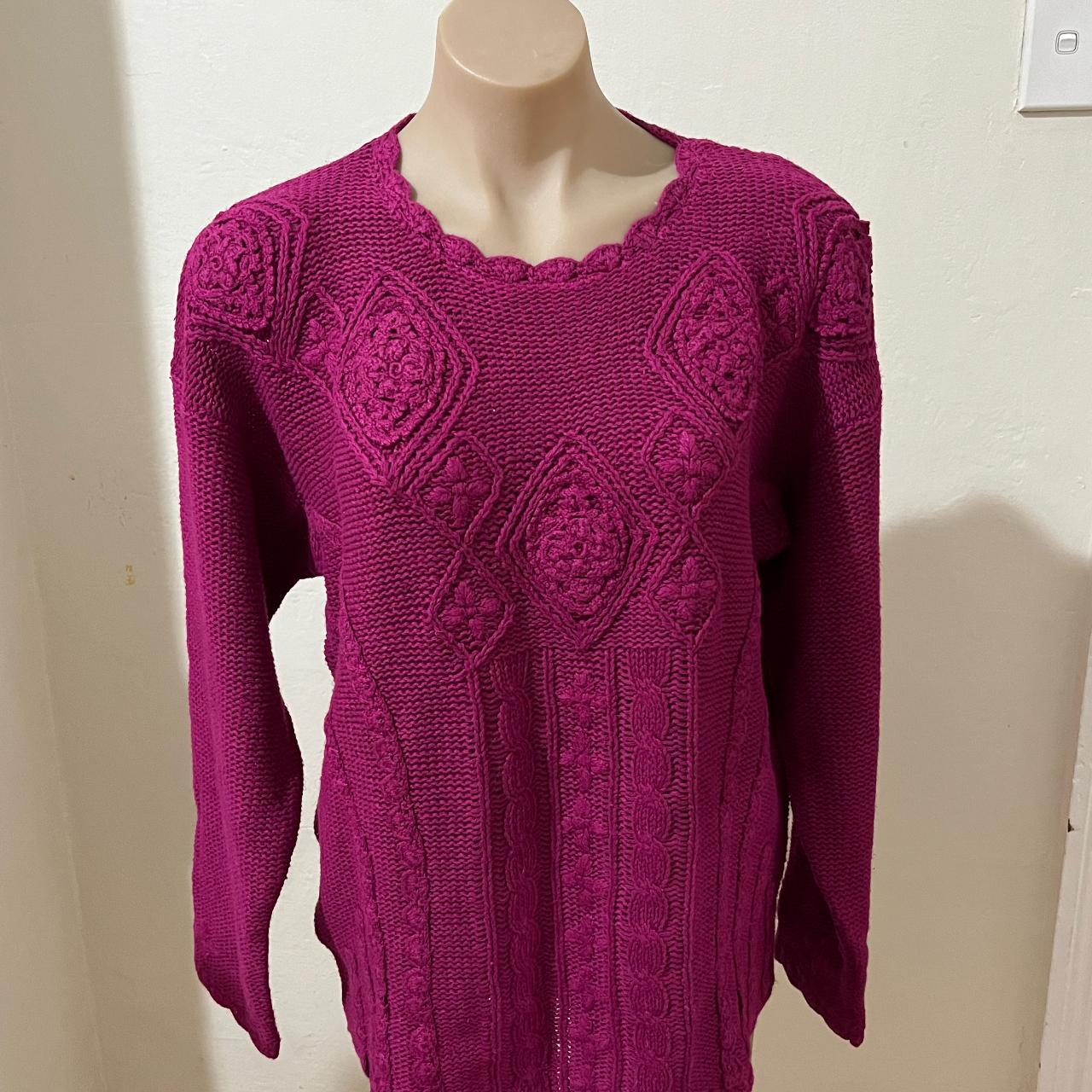 Vintage 80s cable stitch cotton knit sweater /... - Depop