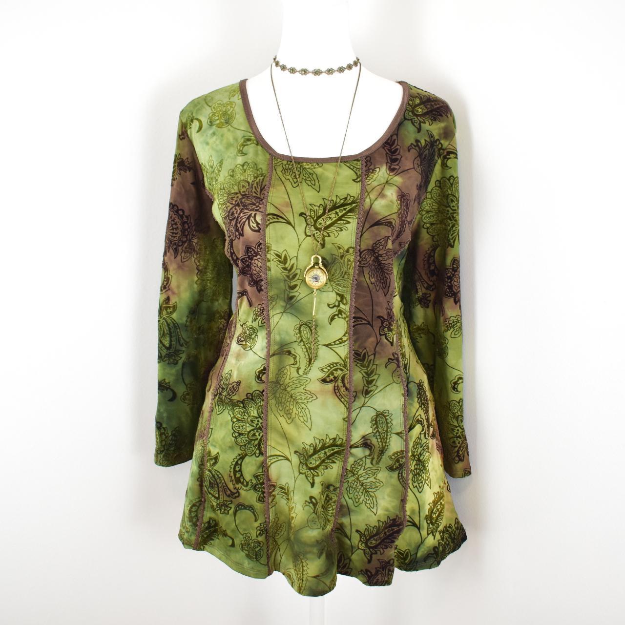 whimsygoth green and brown long sleeve top price... - Depop