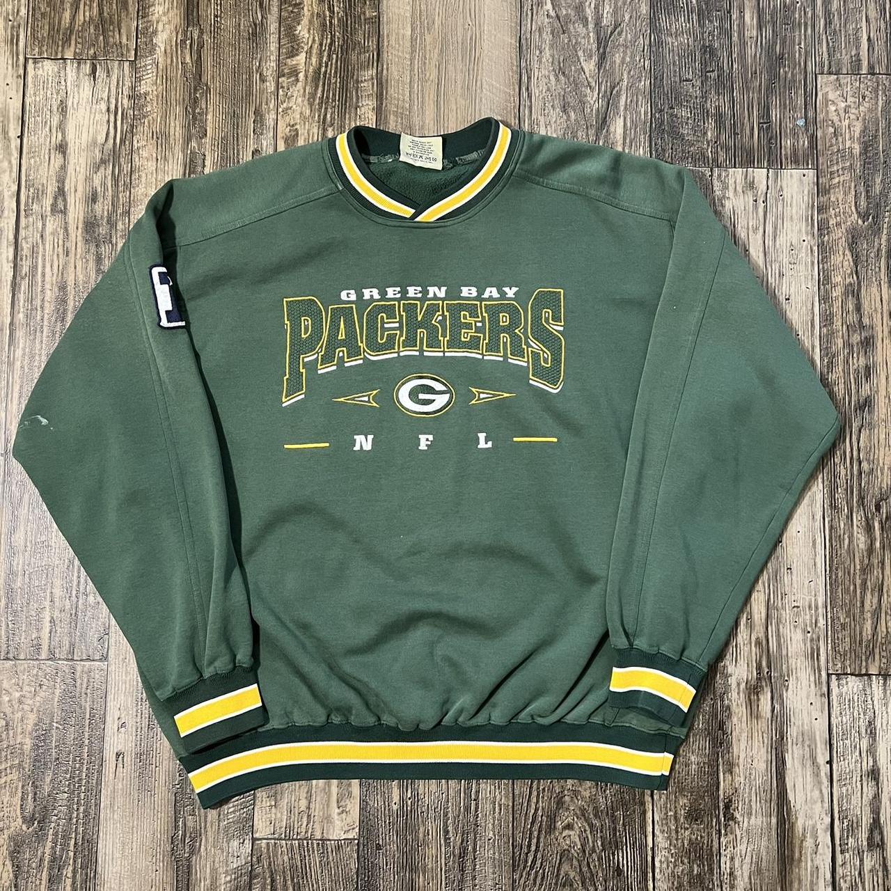 Embroidered Packers Gray Sweatshirt 1990s NFL Green - Depop