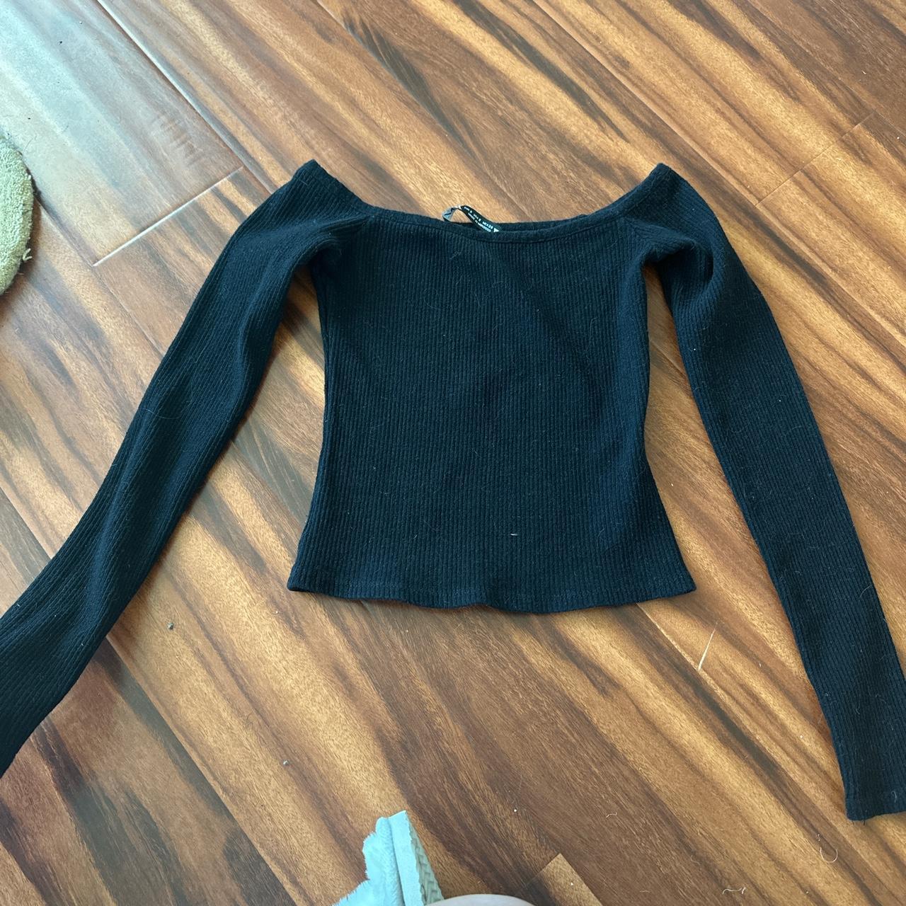 Black ZARA Ribbed Long Sleeve, Off The Shoulder.... - Depop