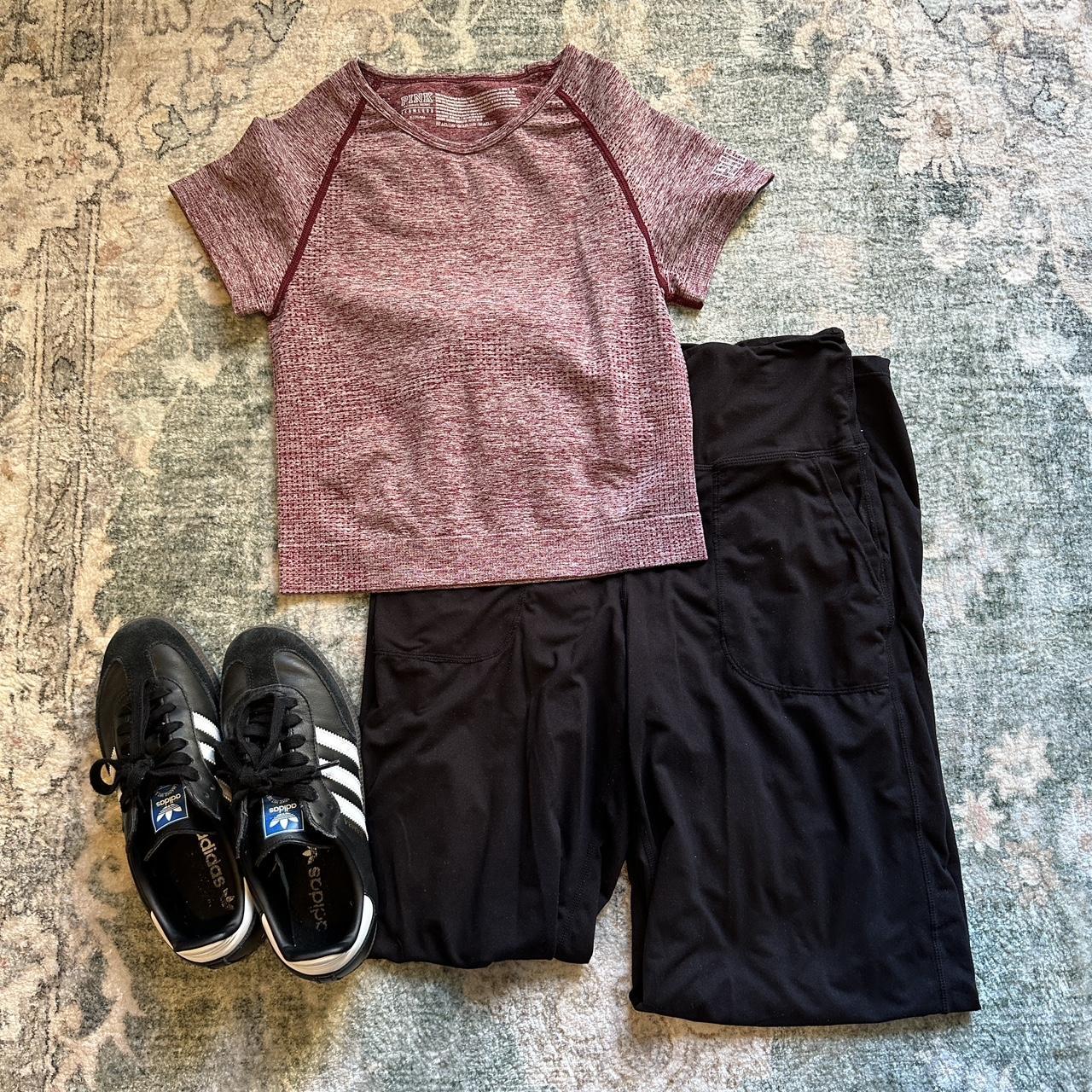 red workout top soft and stretchy material worn... Depop