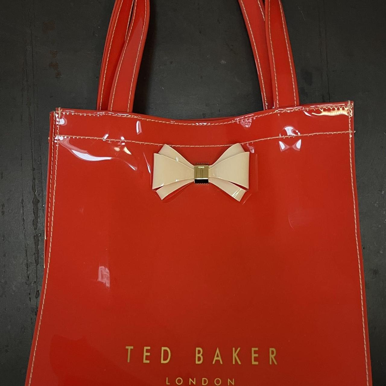 Ted Baker Red PVC Tote Bag Small Pink Bow Icon... - Depop