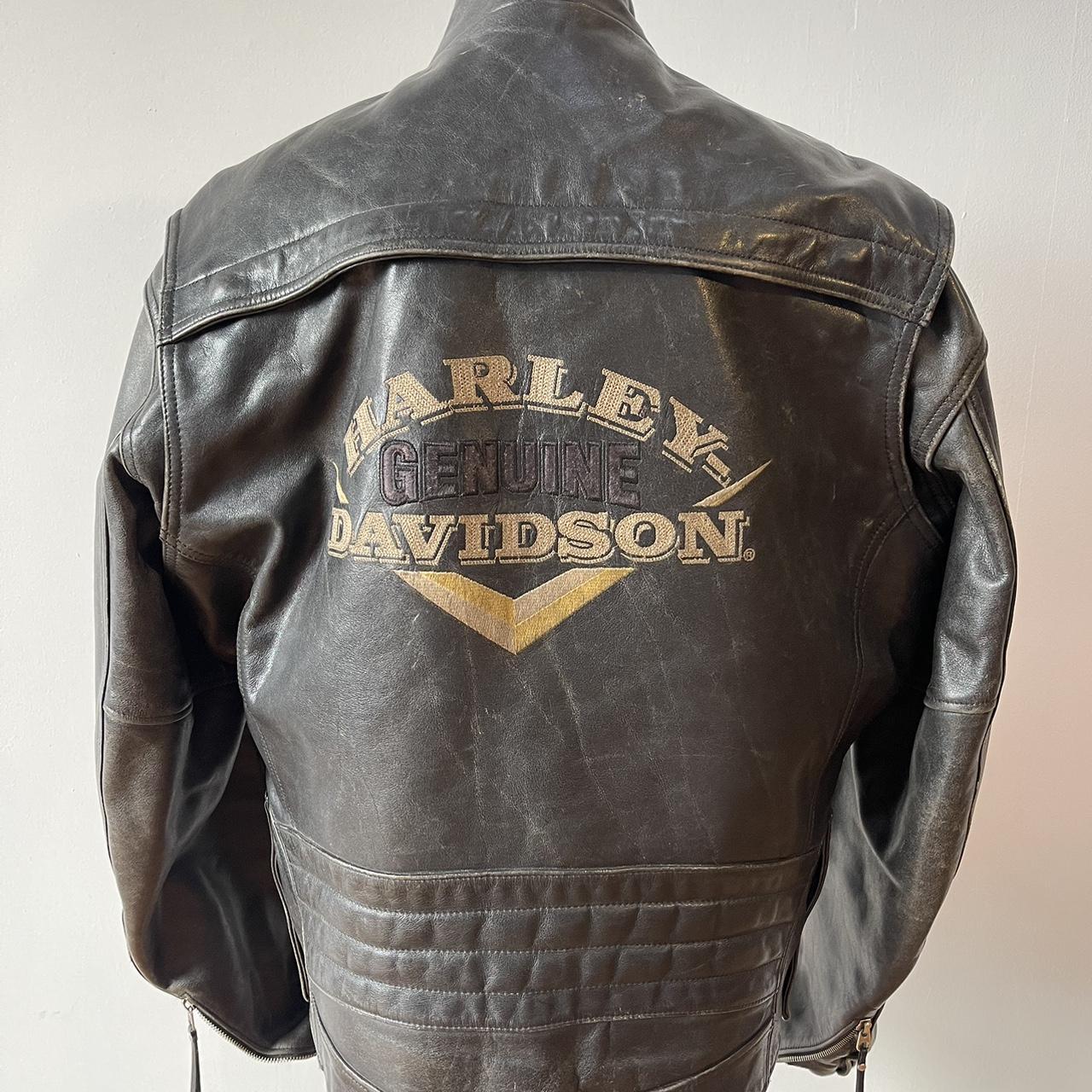 Harley Davidson Men’s Black Leather Biker Jacket Large - Depop