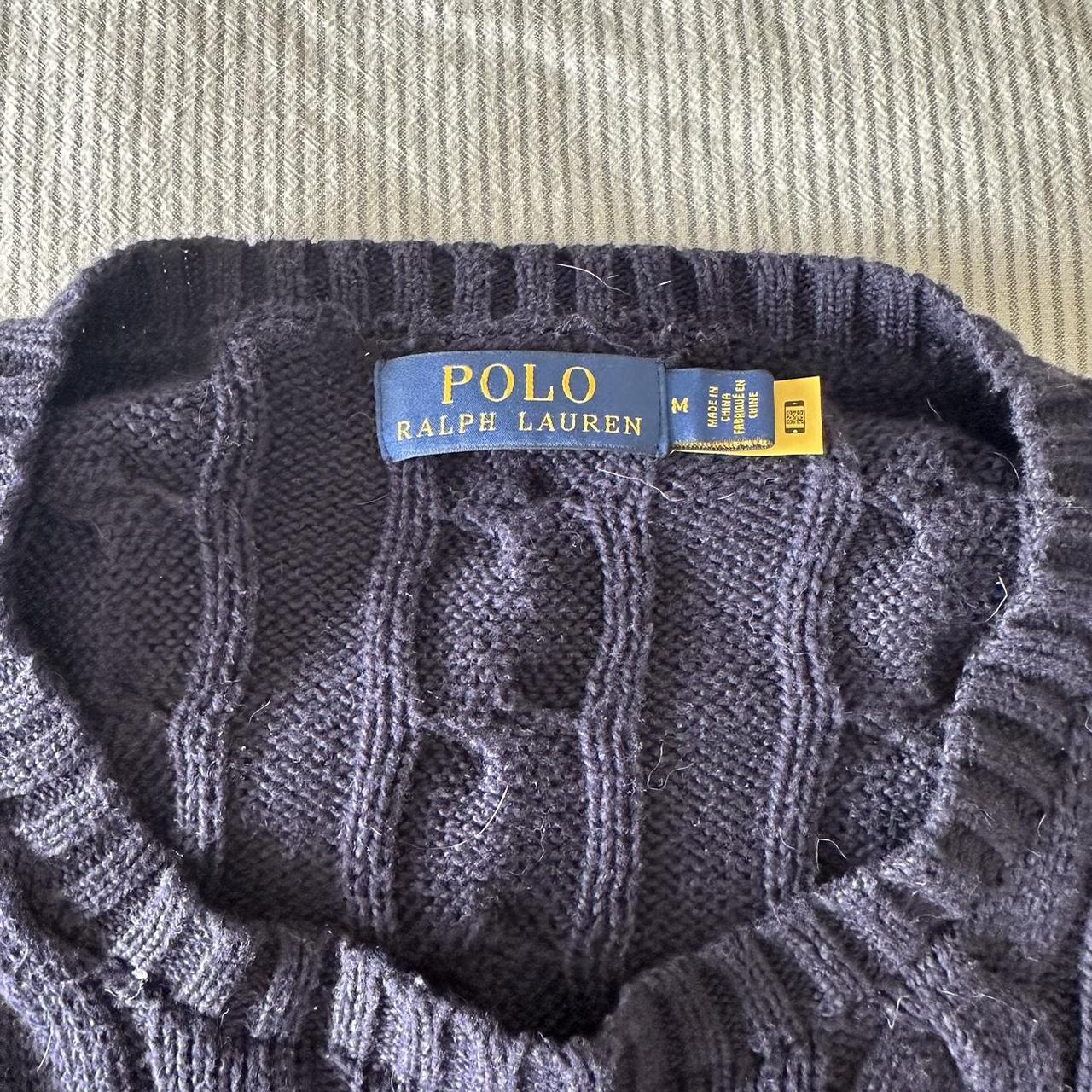 Ralph Lauren MENS cable knit sweater navy with red Depop