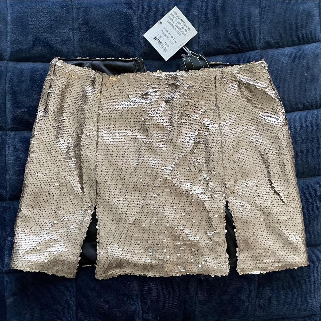 Gold sequin skirt with two front splits. Never worn... - Depop