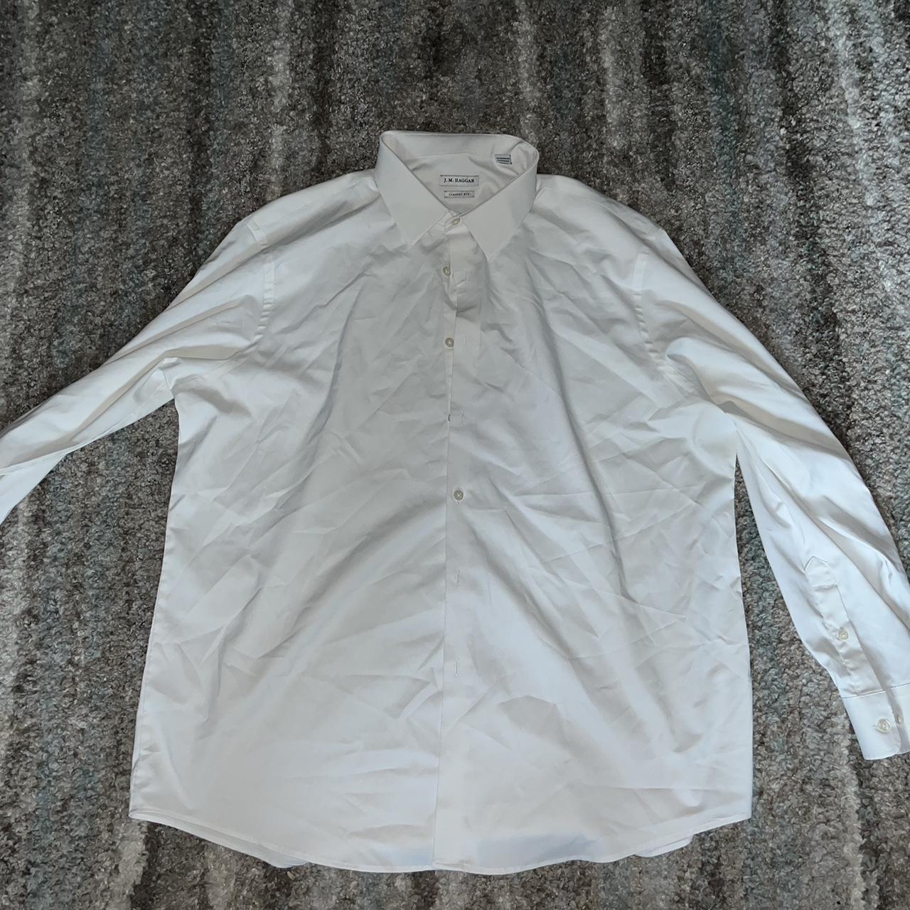 J.M. HAGGAR classic fit white button up small black... - Depop