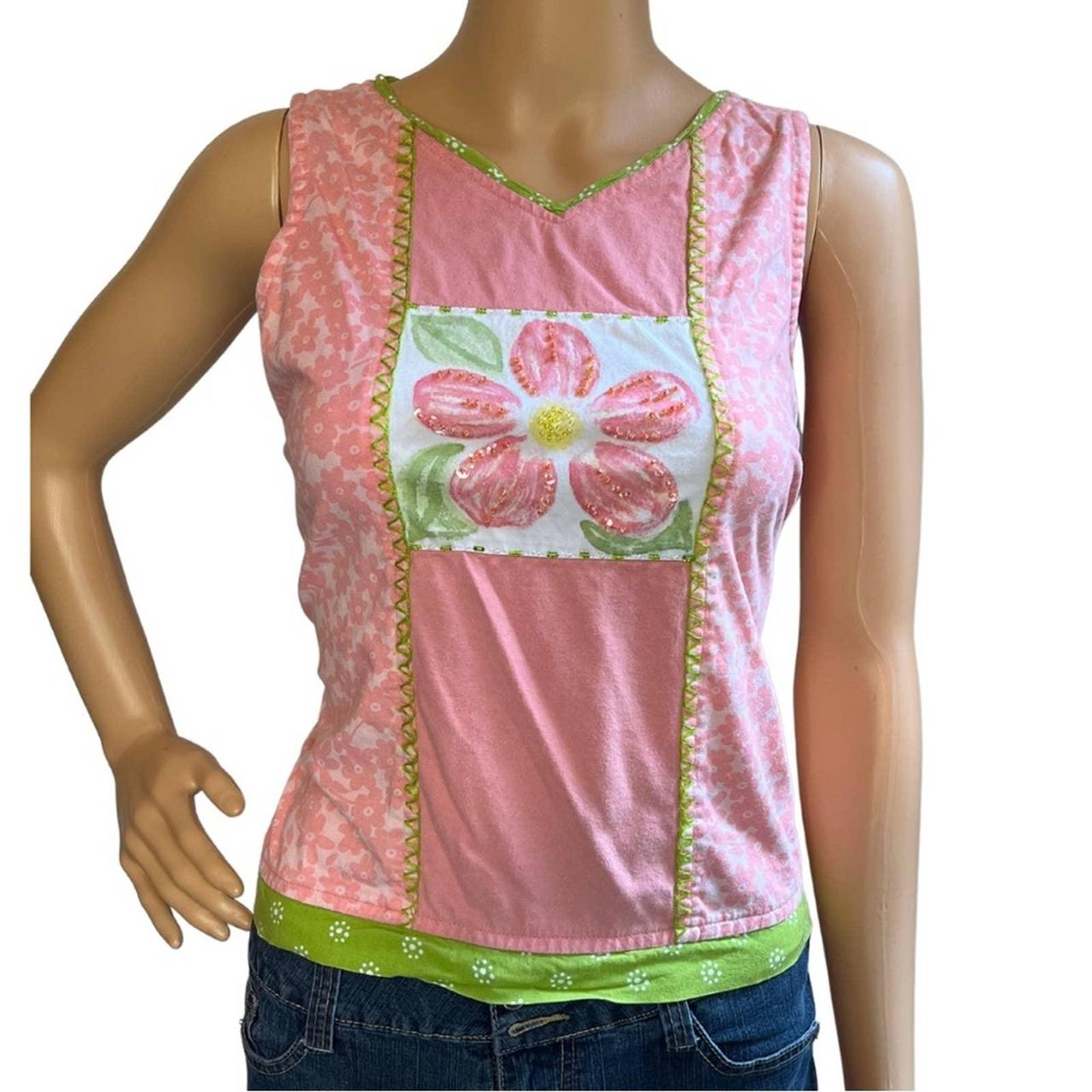 American Vintage Women's Pink and Green Vest | Depop
