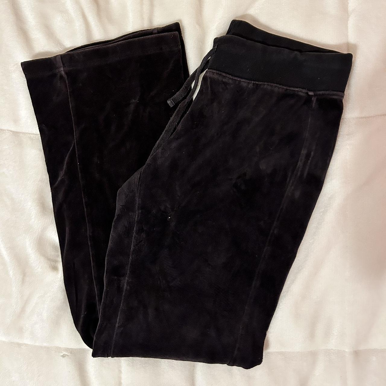 Black Velour Y2K Sweats Low rise Drawstring Size... - Depop