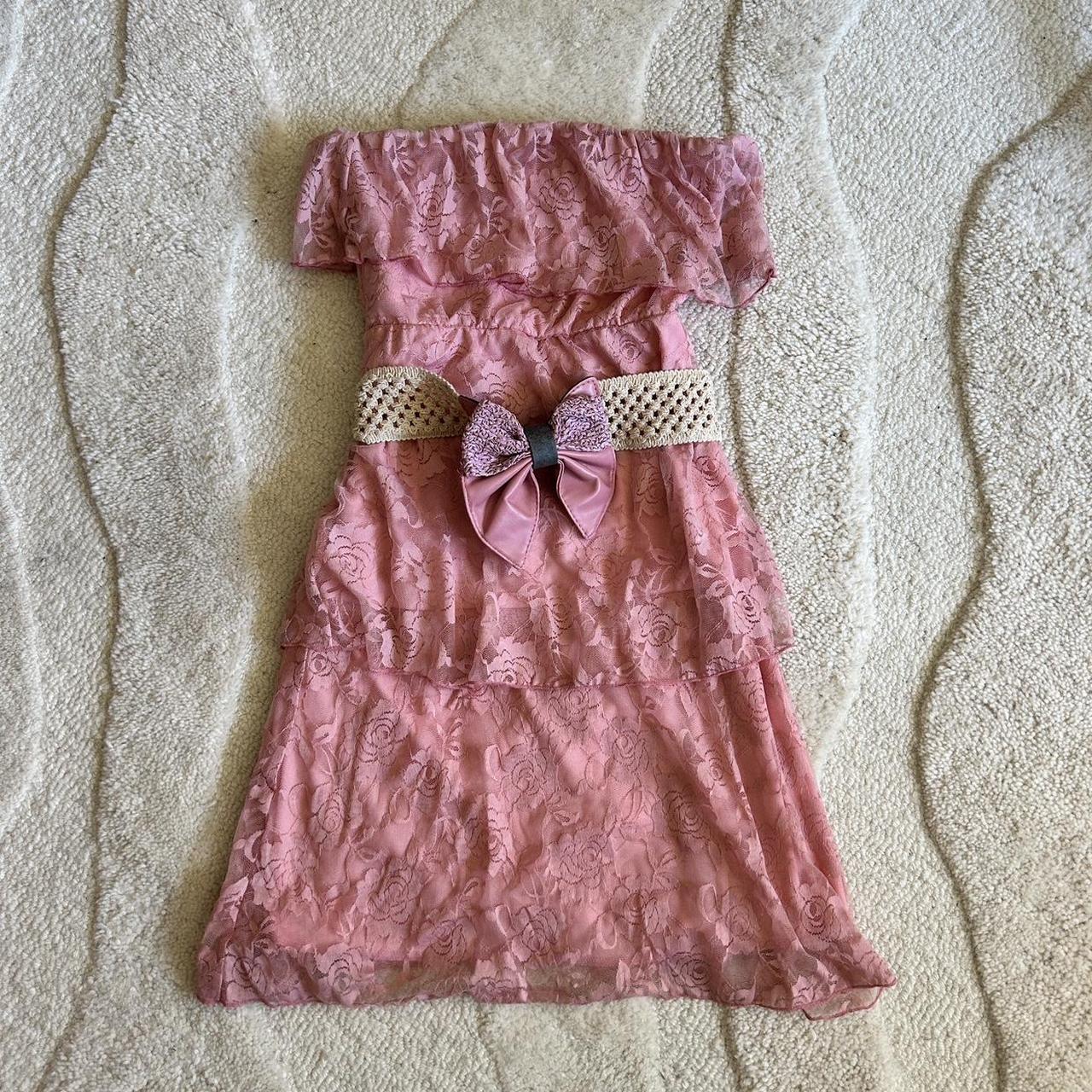 Vintage coquette lacey baby pink bow dress 🎀 -... - Depop