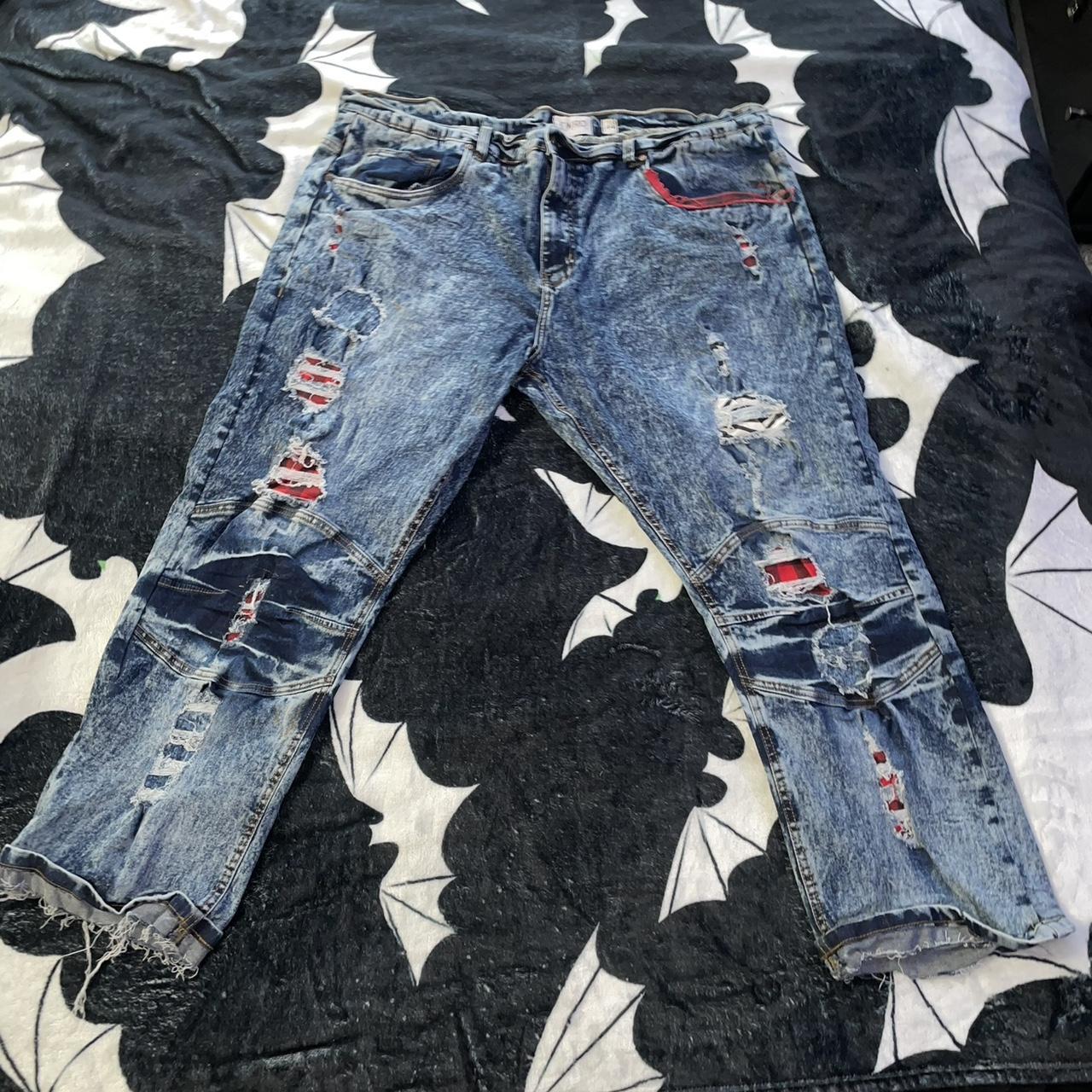 fwrd denim acid washed flannel patches ripped men’s... - Depop