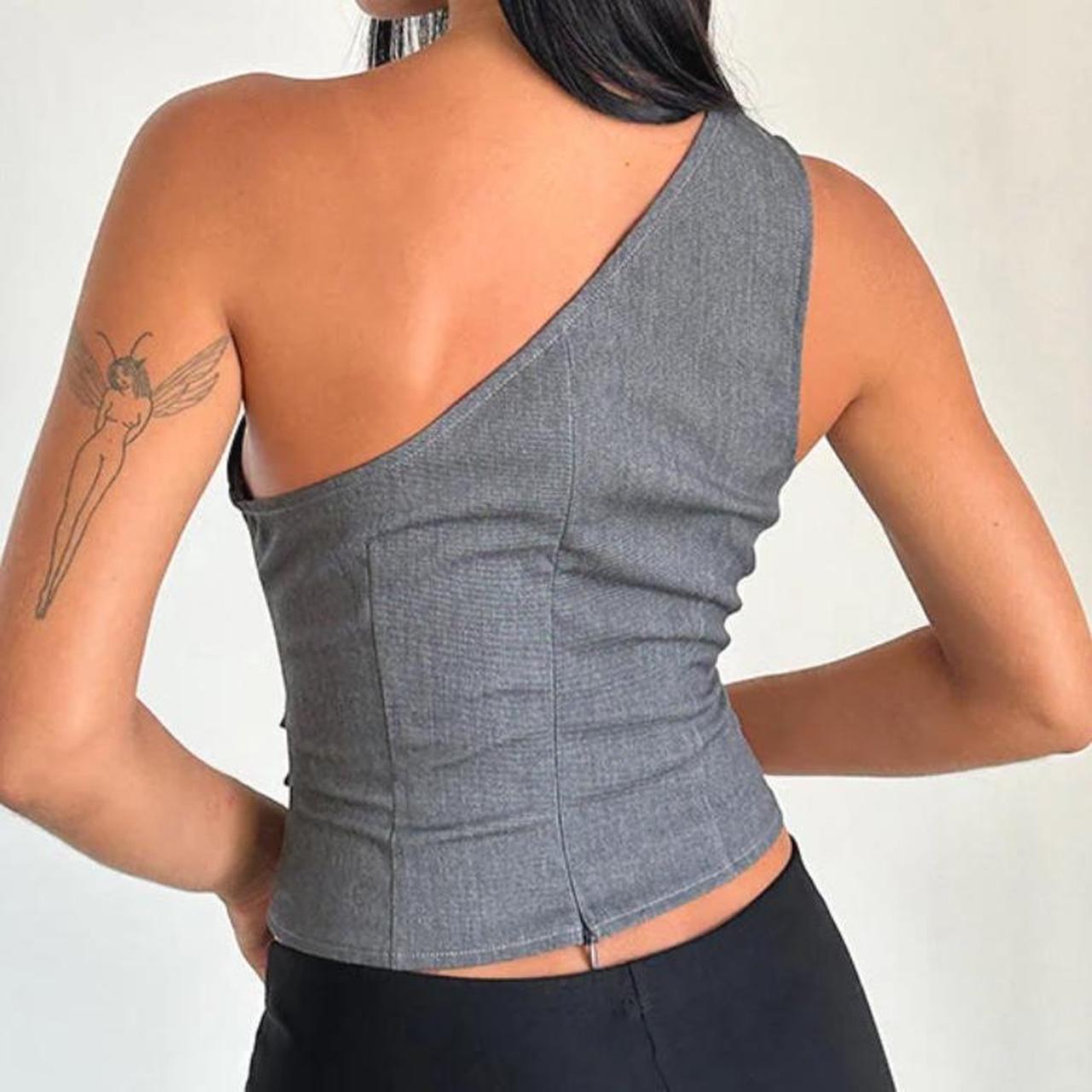 Sayaka One Shoulder Top in Tailoring Charcoal - | Depop