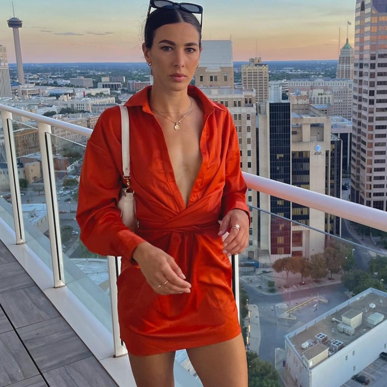 Burnt orange long sleeve dress Size small Worn once... - Depop