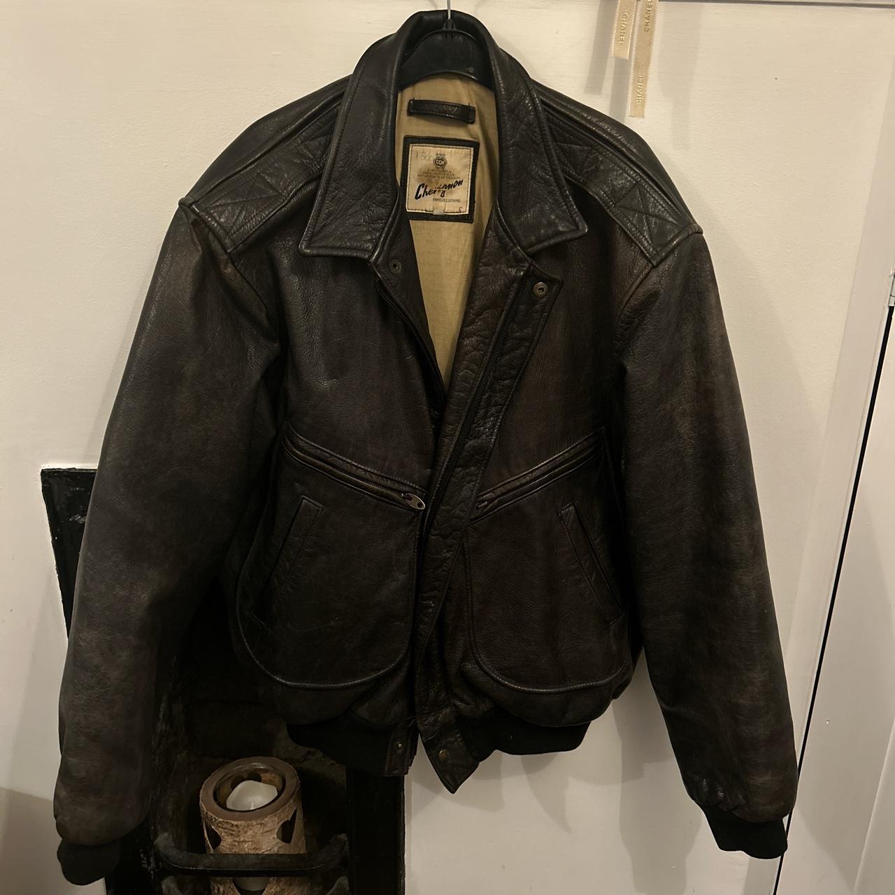 Vintage Heavyweight Brown Leather Jacket Size... - Depop