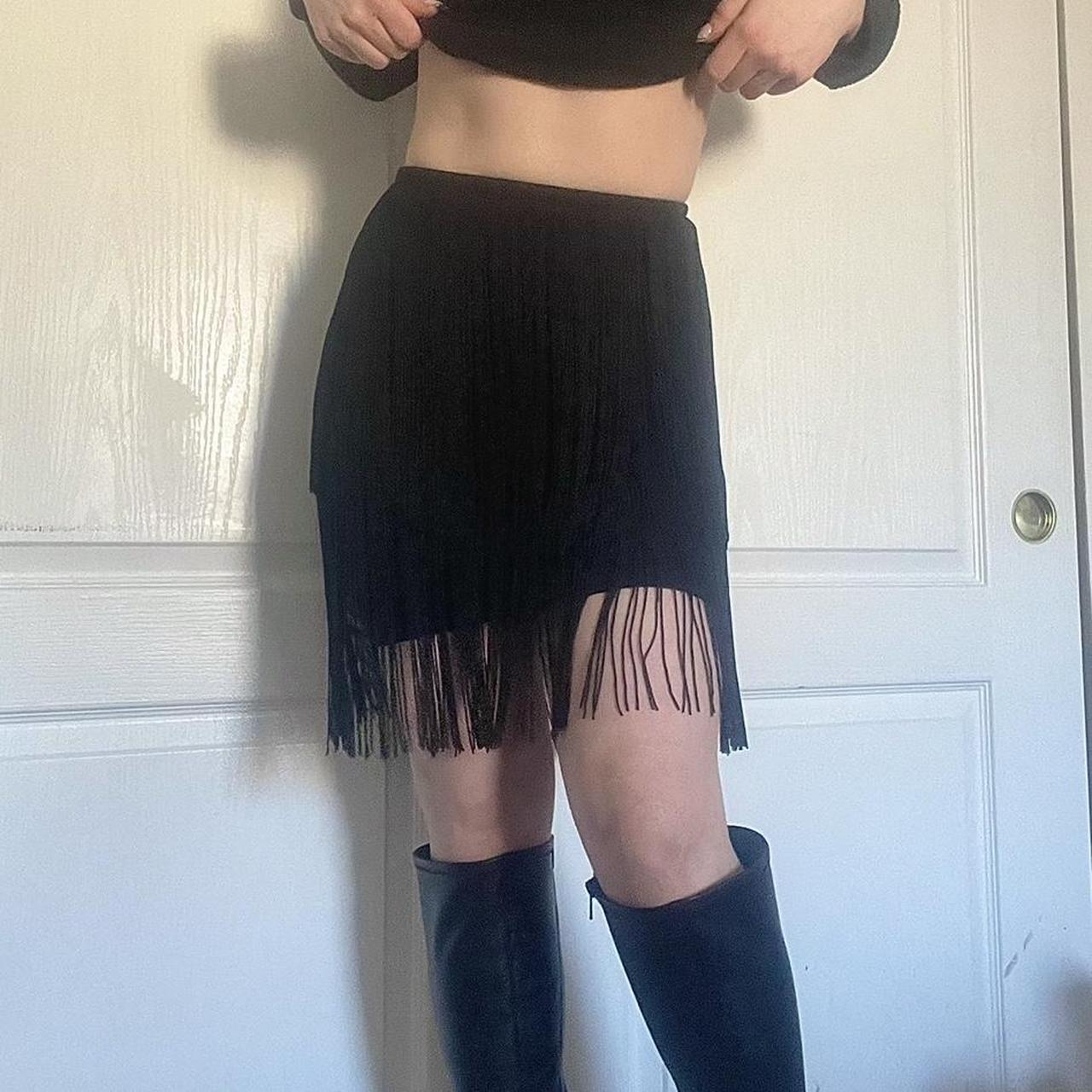 Fringe Mini Skirt from Bebe BRAND NEW Versatile... - Depop