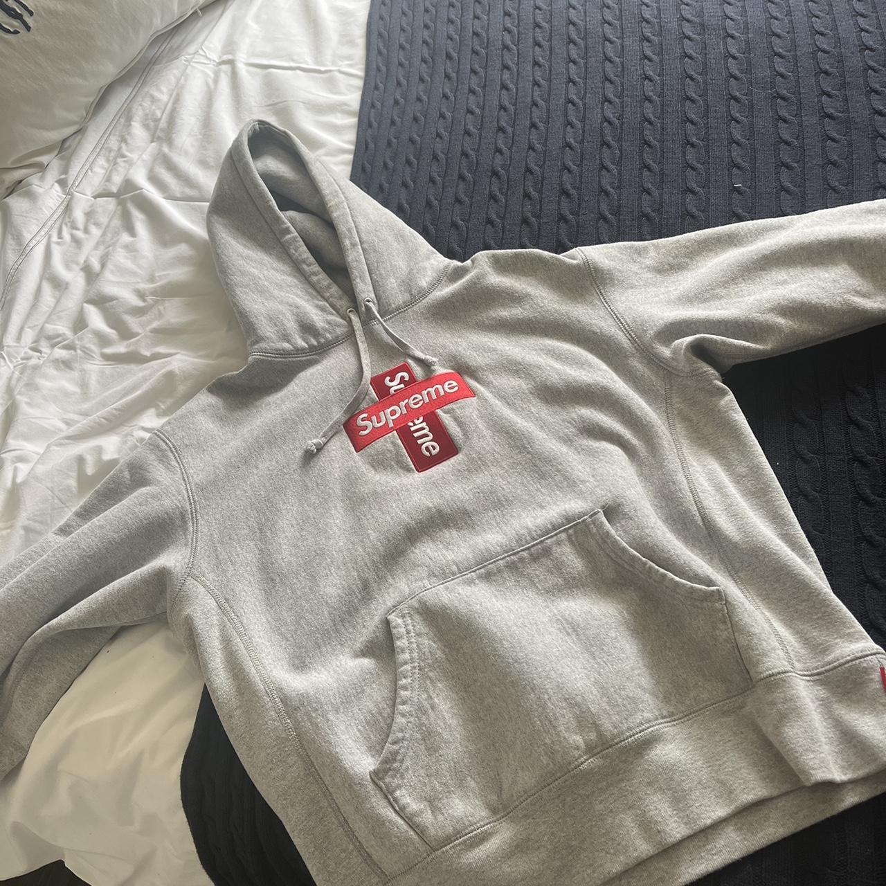 SUPREME CROSS BOX LOGO HOODED SWEATSHIRT Heather | Depop
