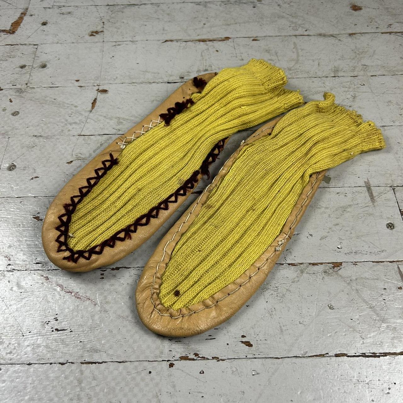 Vintage Handmade Leather and Cloth Moccasin... - Depop