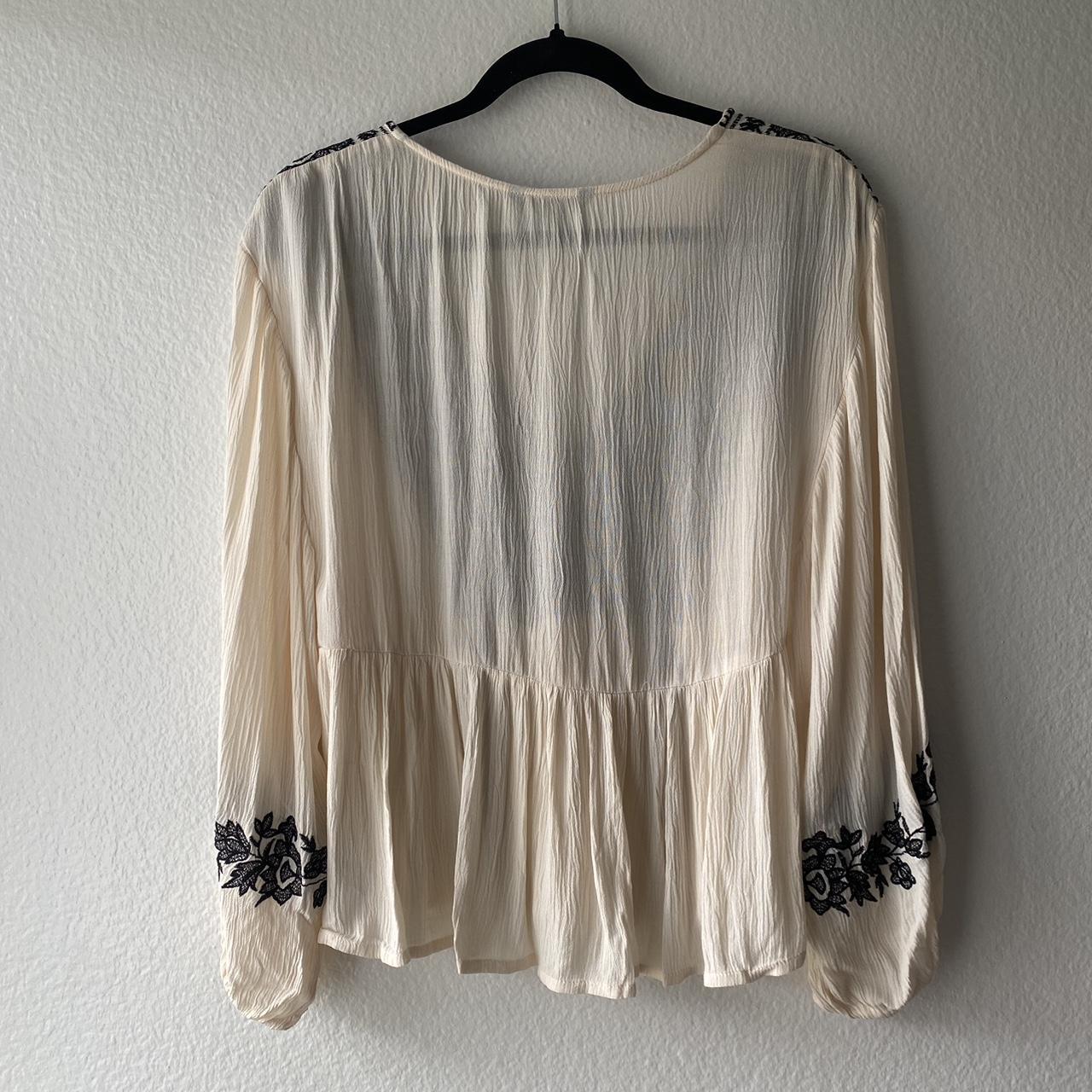 American Eagle Outfitters Women's Cream and Black Blouse | Depop