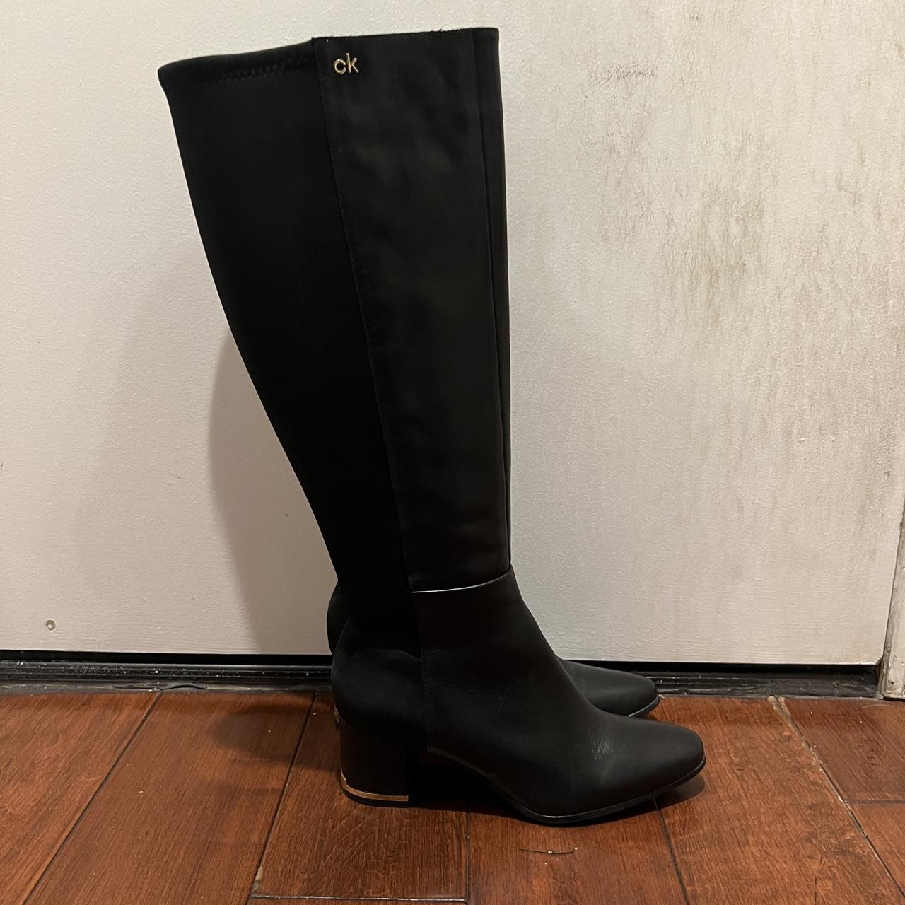 Calvin klein black knee hotsell high boots