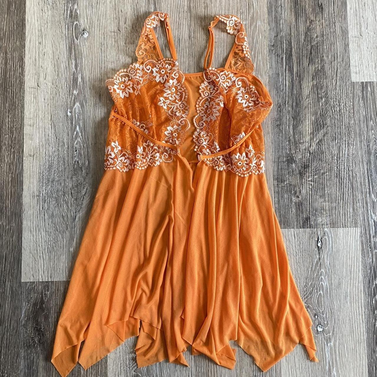 Reclaimed Vintage Women's Orange and White Dress | Depop