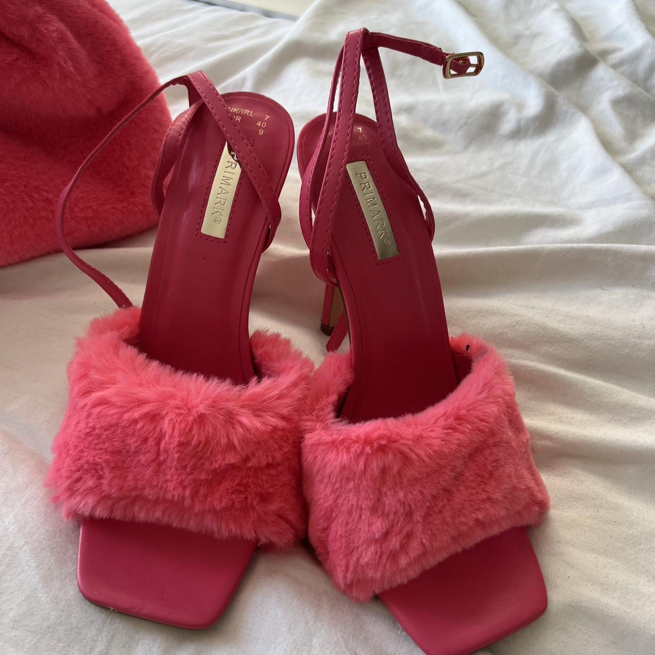 Fluffy pink primark heels + bag (heels size 6); bag... - Depop