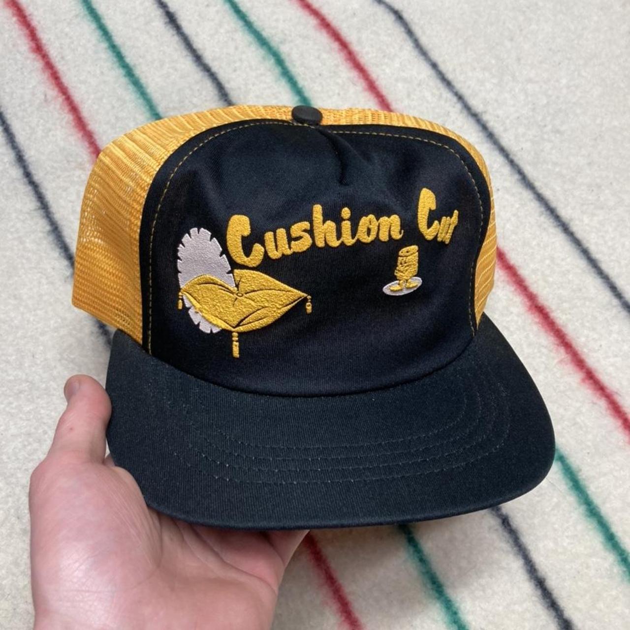 Vintage mesh trucker hat made in USA black yellow... - Depop