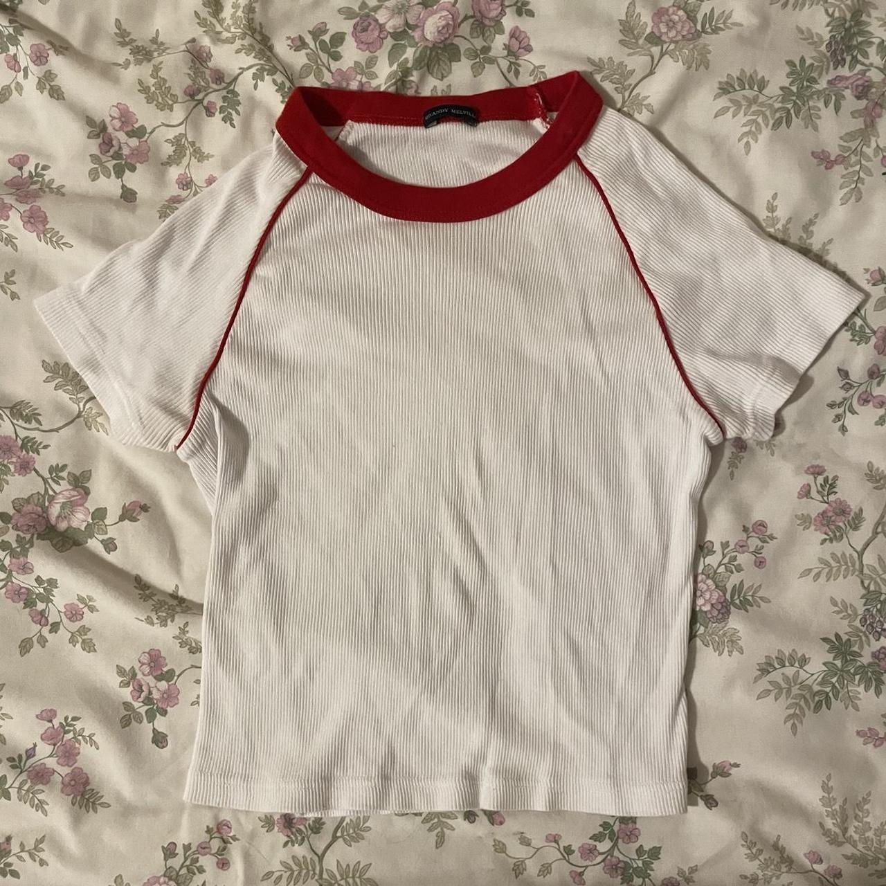 Brandy Melville Red & White Baby Tee -perfect... - Depop