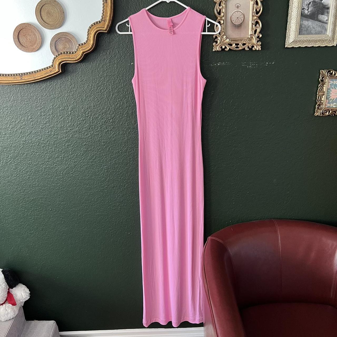 pink skims dress high neck, soft and stretchy.... - Depop