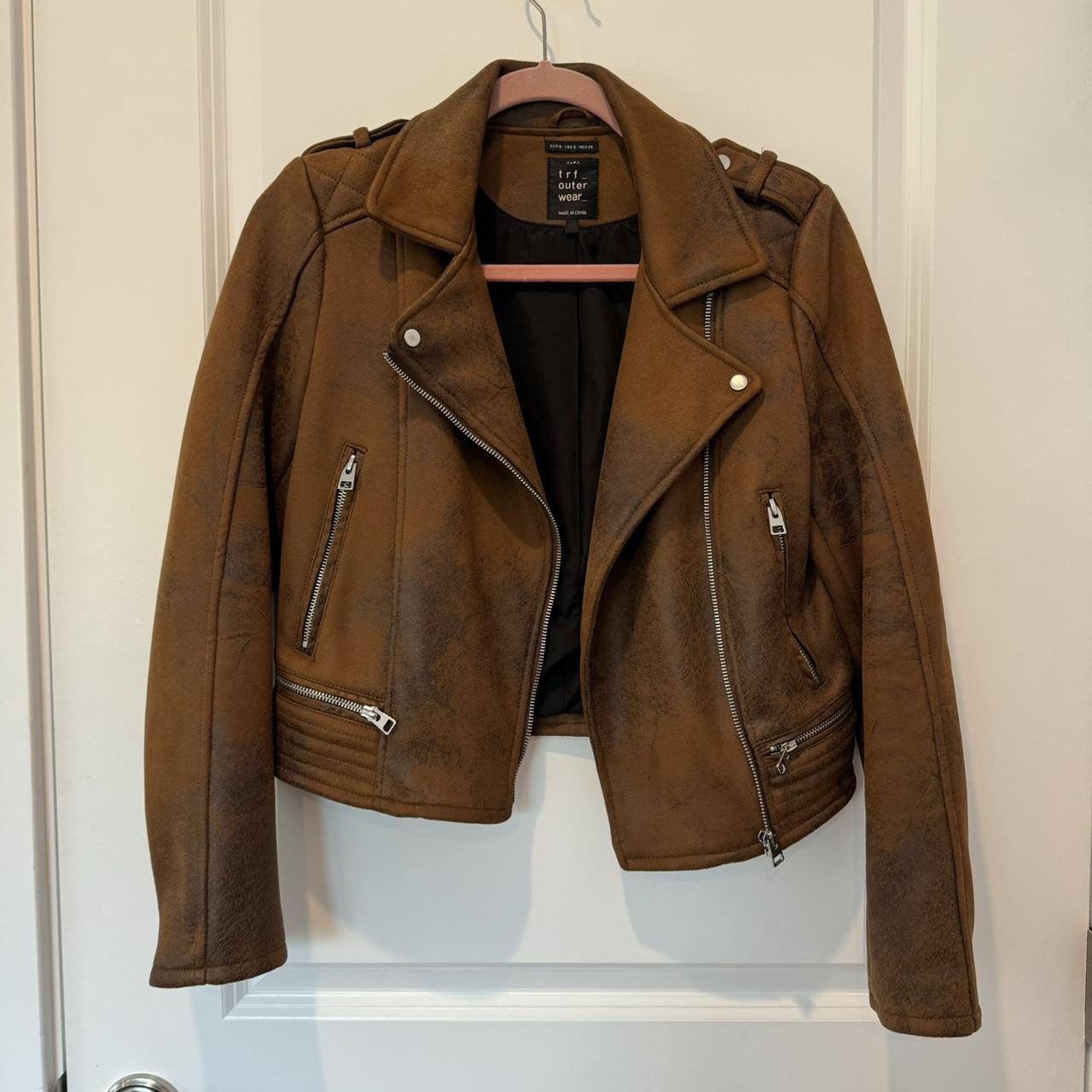 Zara brown distressed biker Depop - Main Image