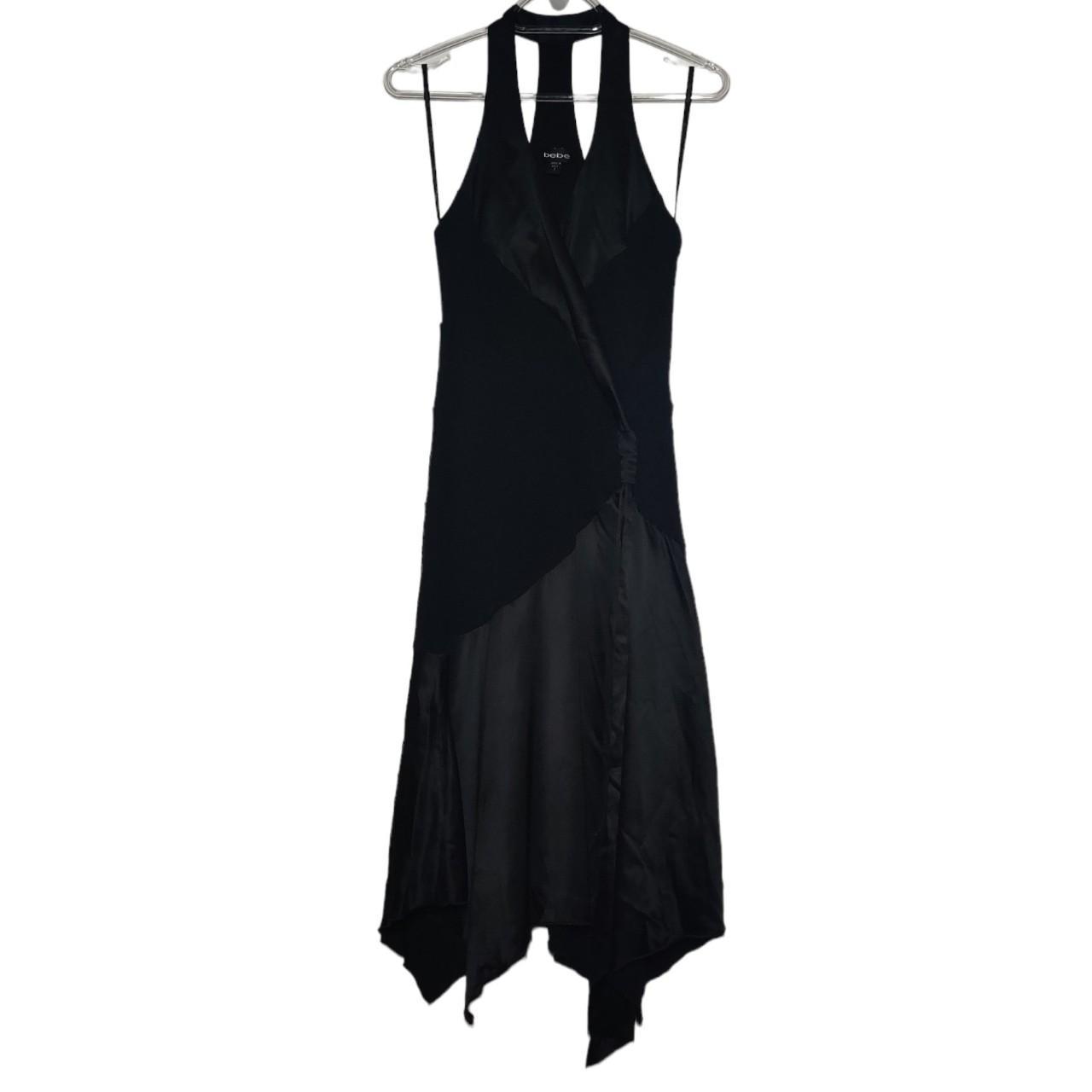 Bebe Y2K Silk Asymmetrical Dress ! Black two tone... - Depop