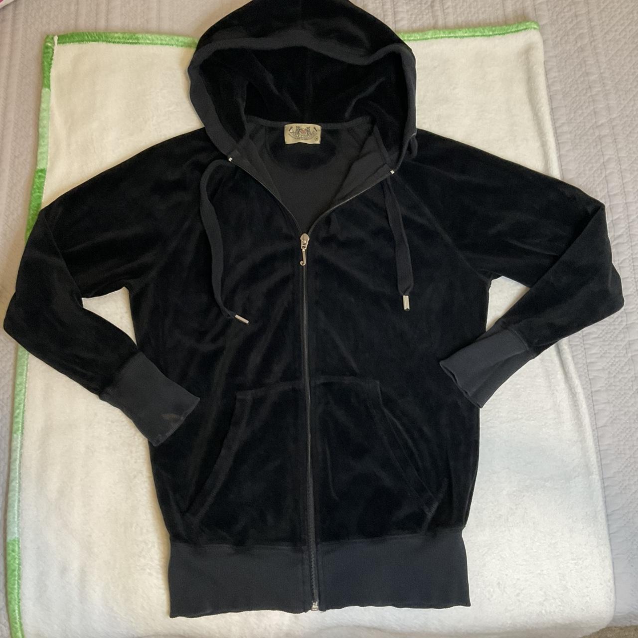 Black velour juicy couture zip up Size medium... - Depop