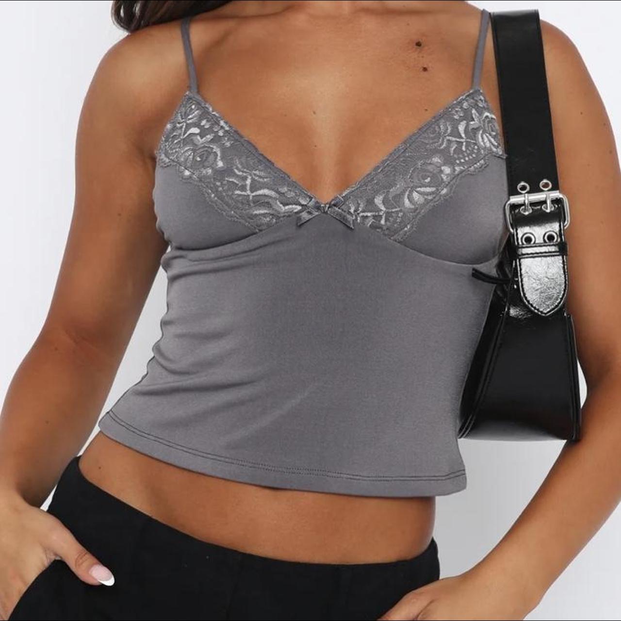 White fox Infatuation Cami tank top Steel grey size:... - Depop