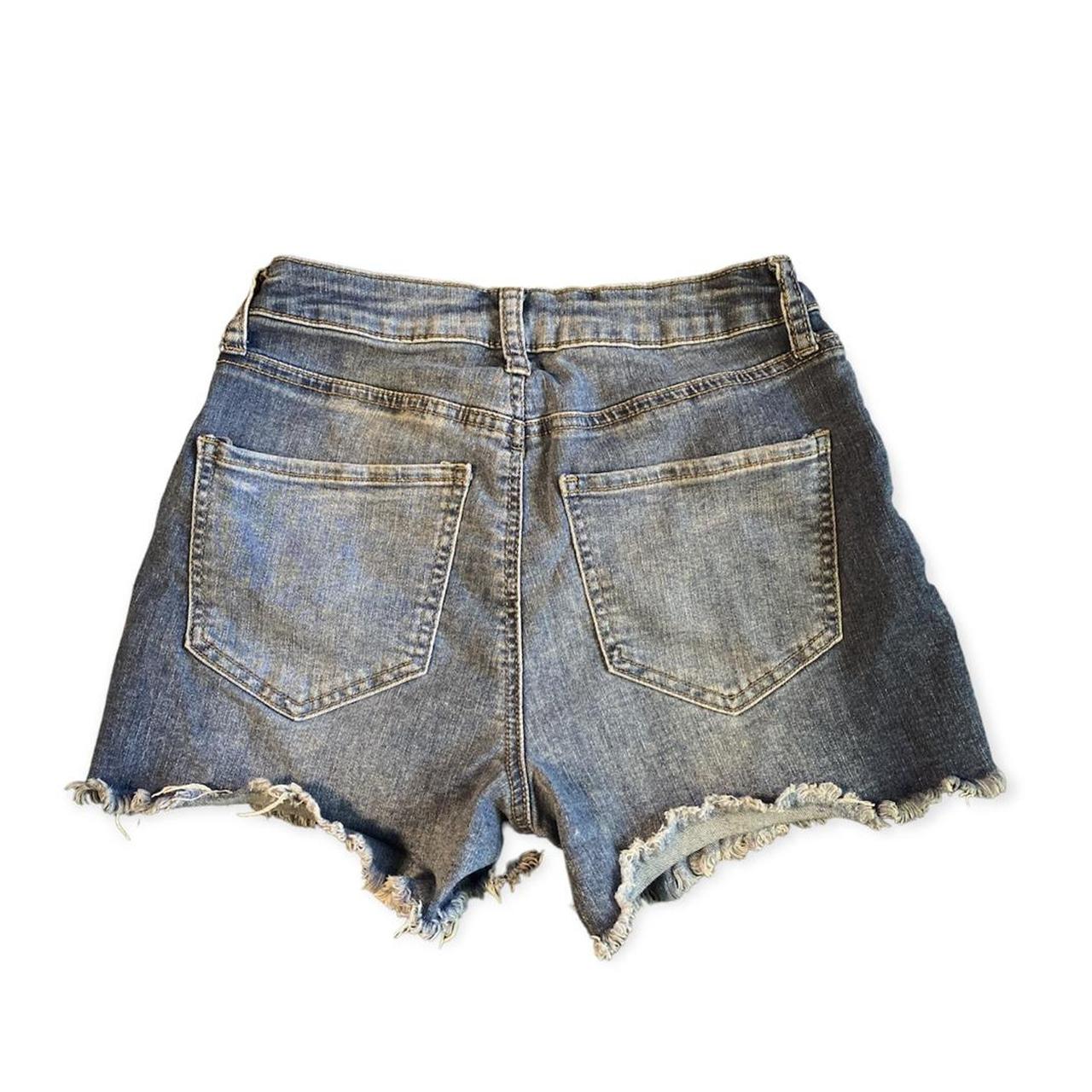 two tone high rise curvy midi jean denim shorts... - Depop