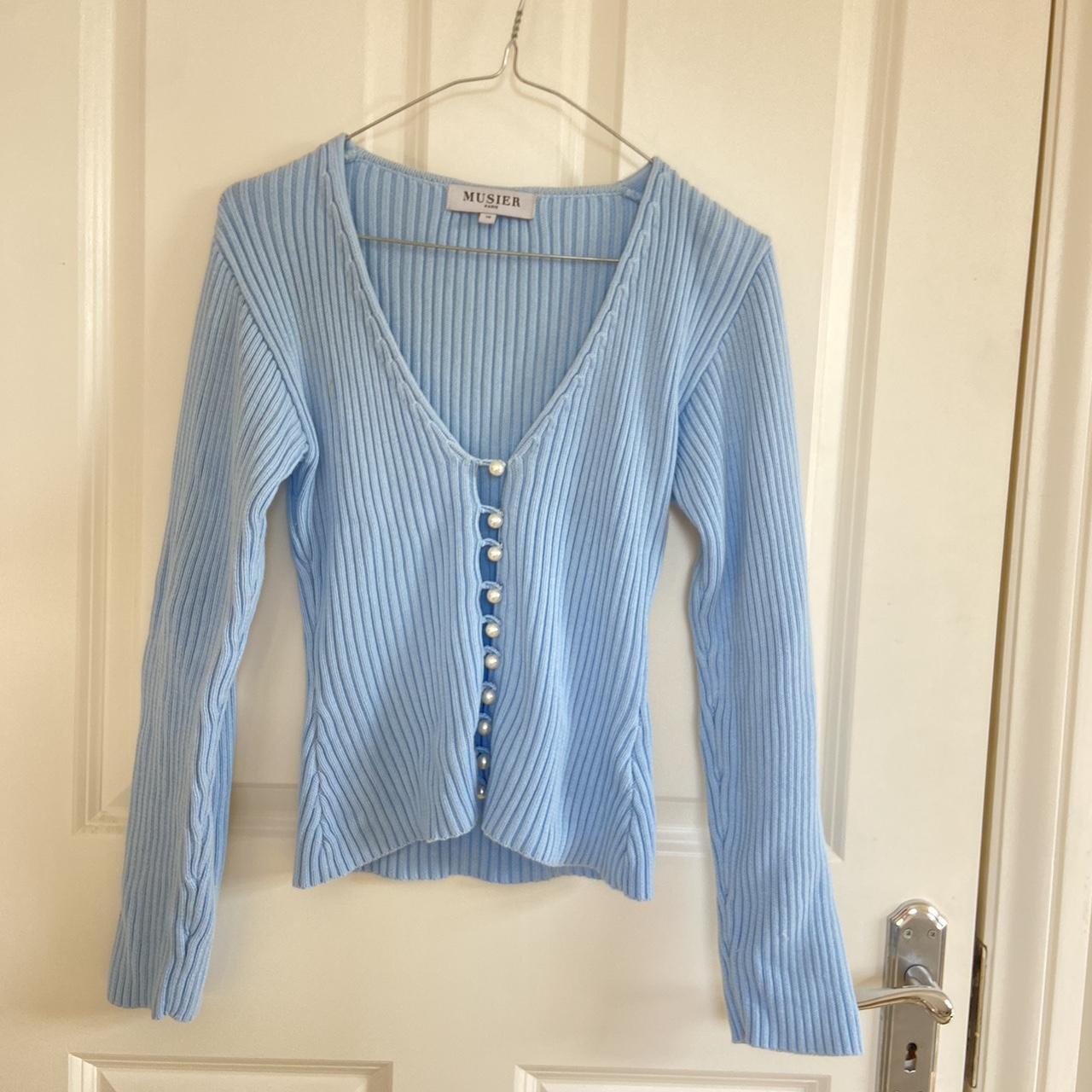 トップス MUSIER paris Musier Paris Clara Pearl Baby Blue Button Down | Depop