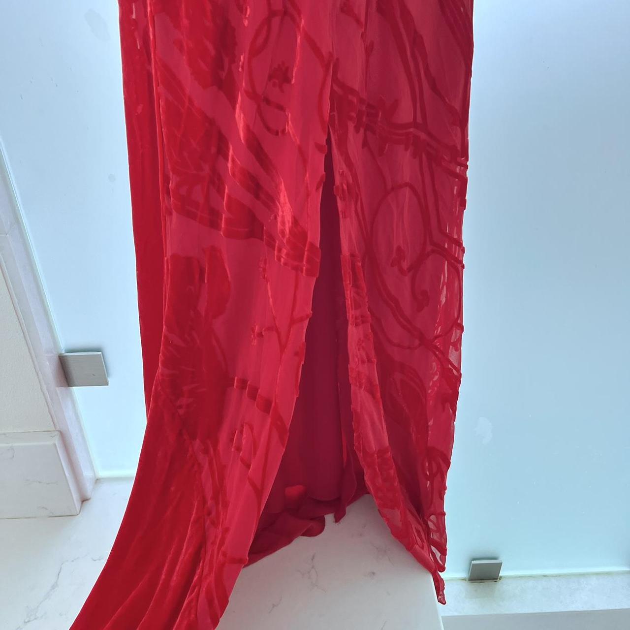 red formal dress with velvet detailing women’s size... - Depop