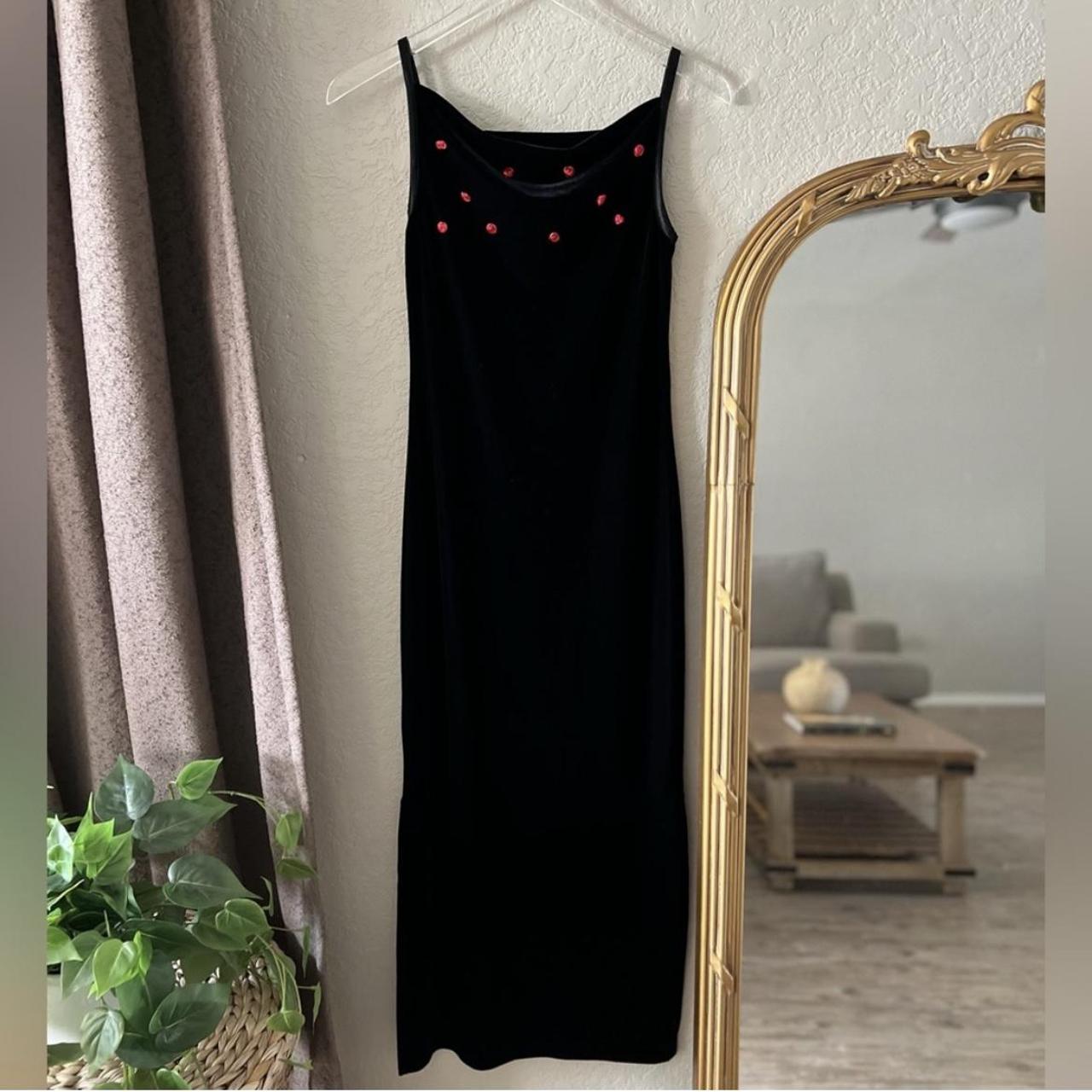 Vintage Y2K Velvet Rosette Maxi Dress Adorable Y2K... - Depop