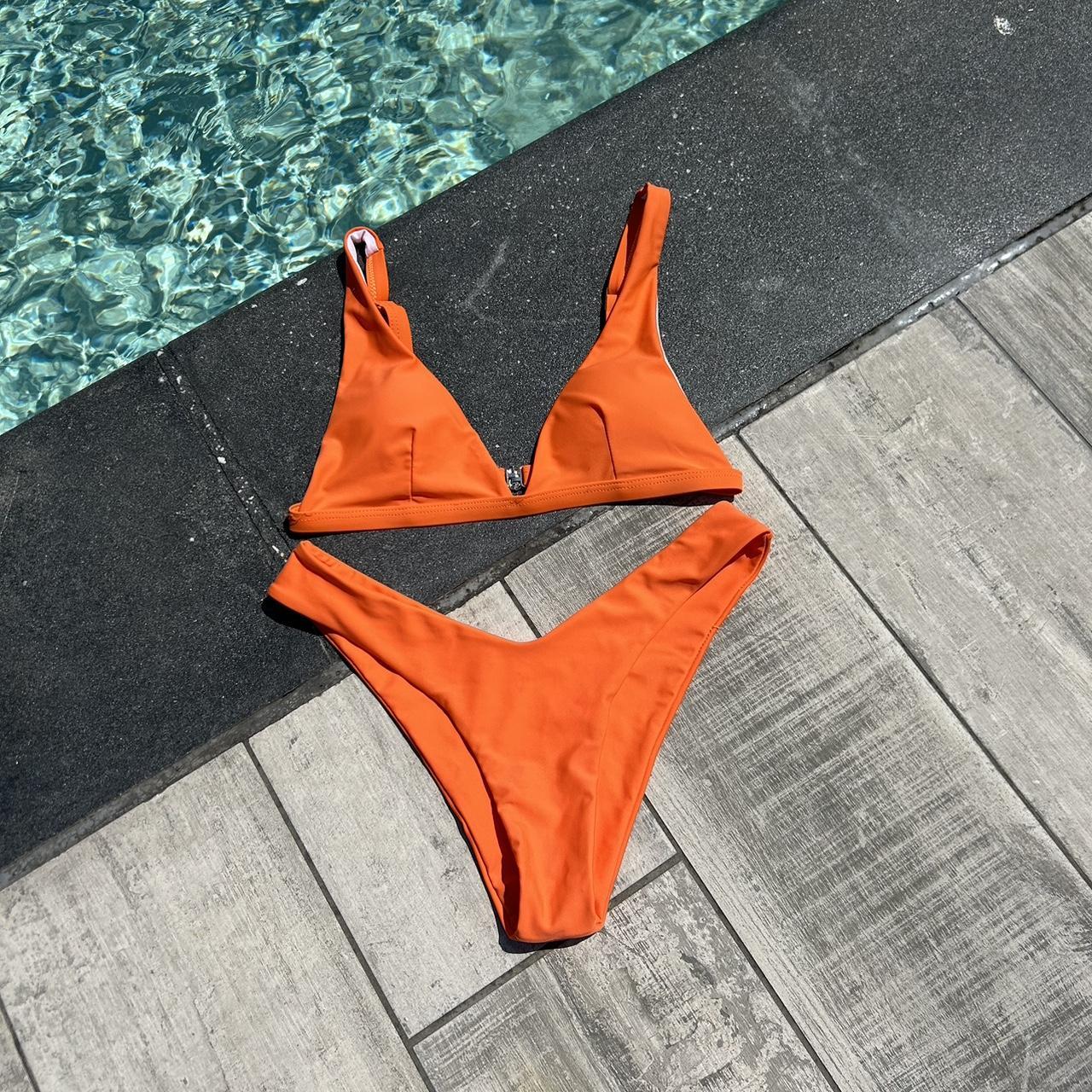 ZAFUL bright orange bikini set triangle top with. Depop