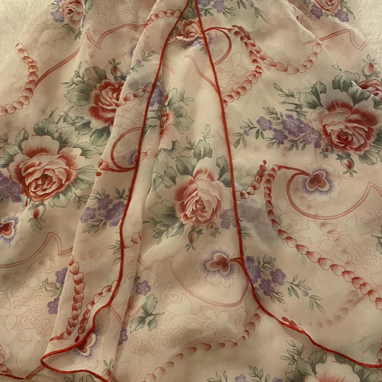 red and light pink sheer floral laced slip size - m... - Depop