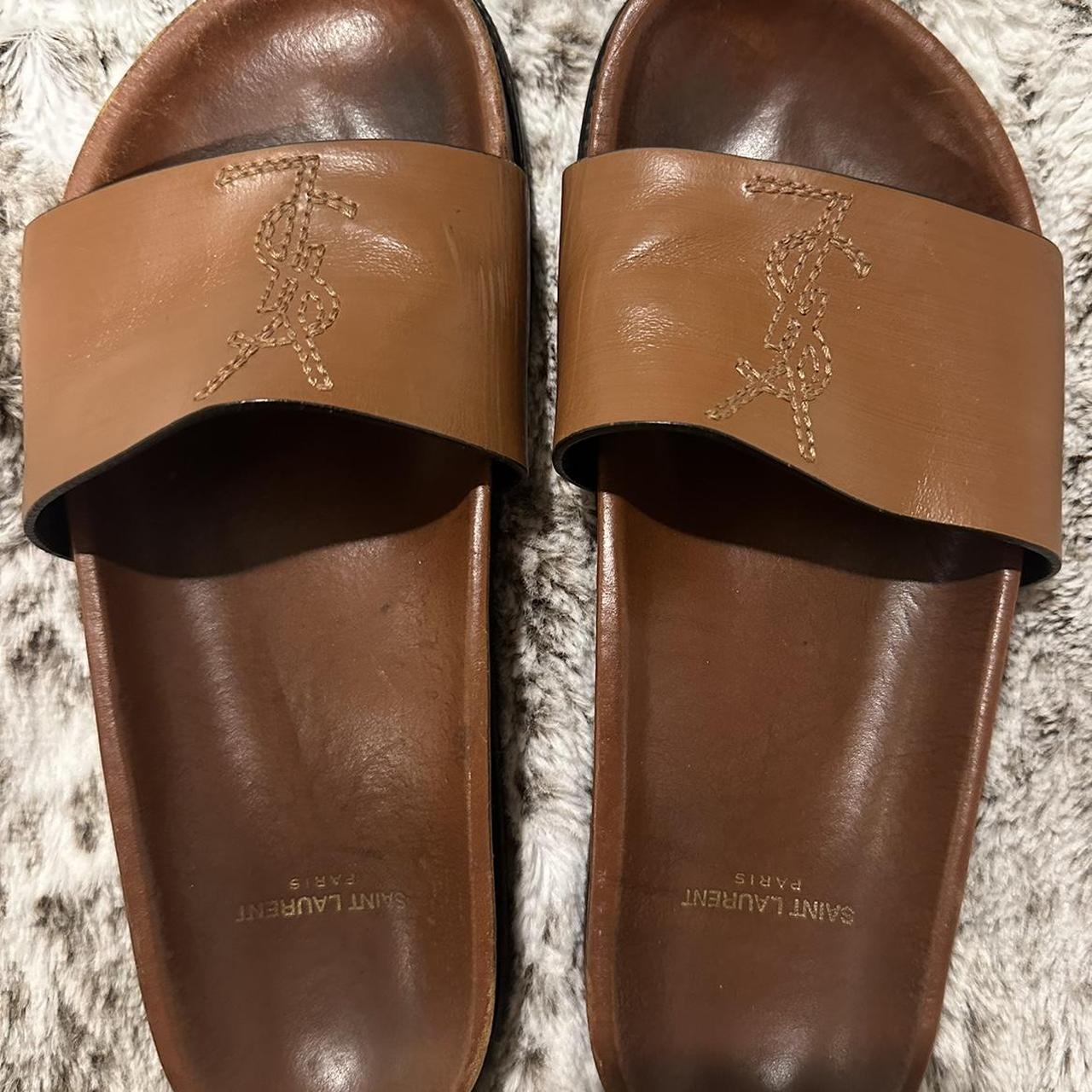 YSL chestnut leather slides… because everyone Depop