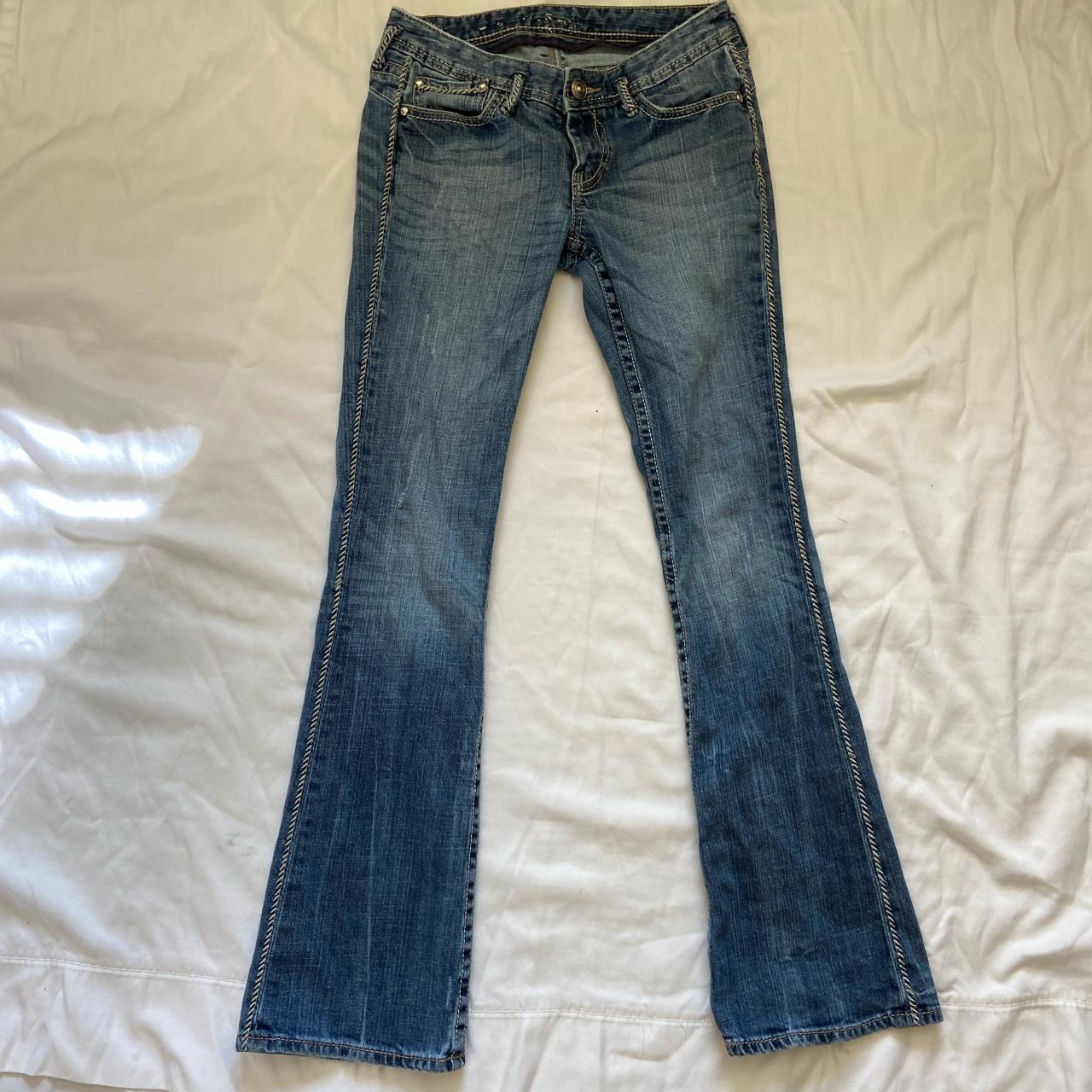 bootcut express jeans with unique stitching, one of - Depop