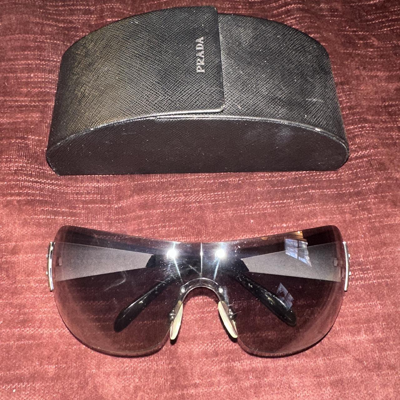 y2k prada shield sunglasses with rhinestone details Depop