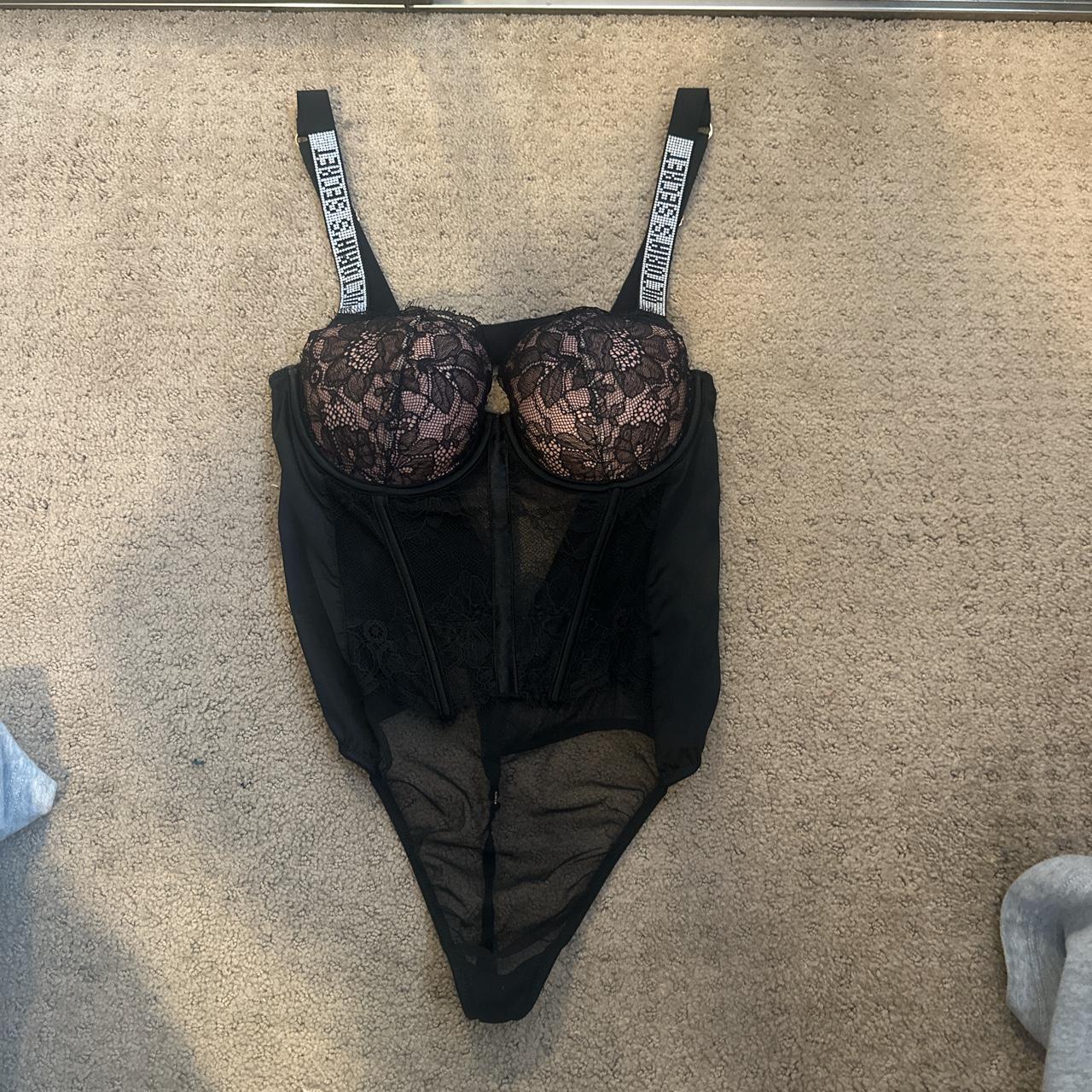 Victoria Secret Rhinestone Strap Black mesh and lace - Depop