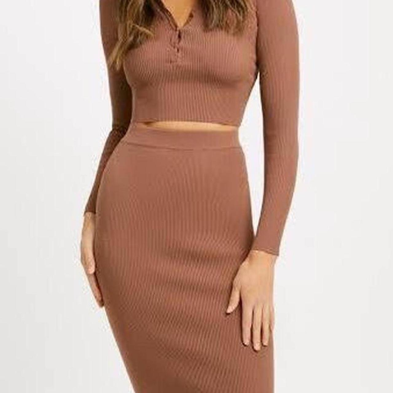 Kookai Brown Lola knit set Midi skirt and Depop