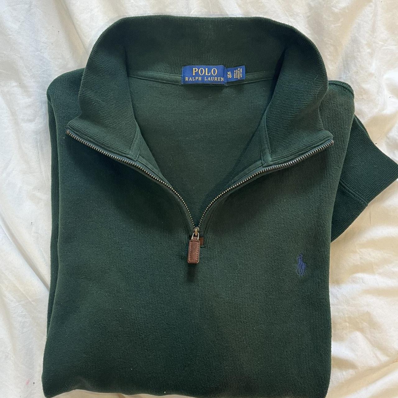 FOREST GREEN RALPH LAUREN 1/4 ZIP UP JUMPER, retail... - Depop