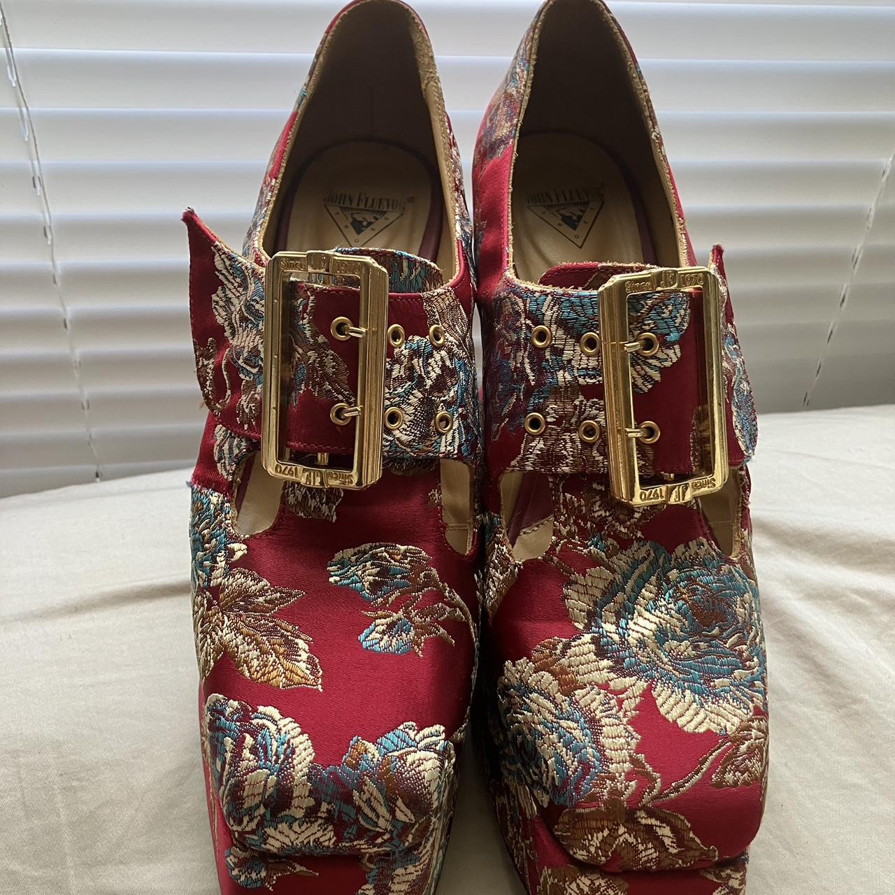 John Fluevog Red Floral Jacquard Mega Munster. Depop