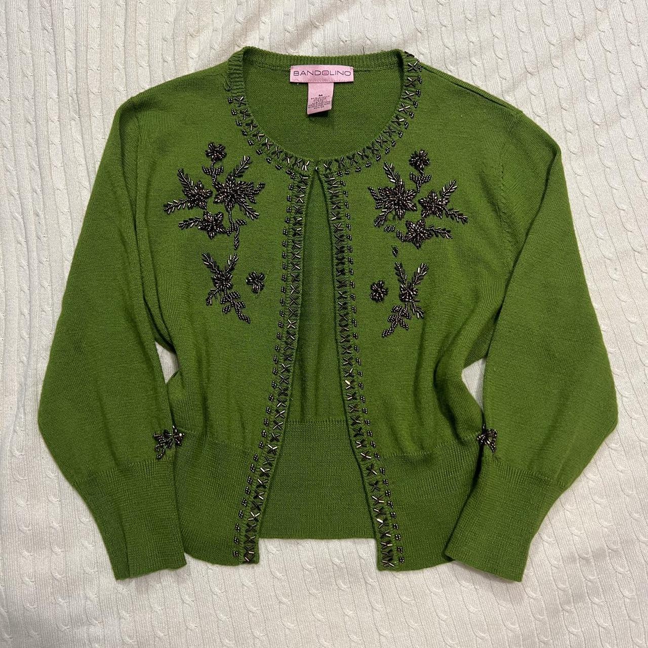 Stunning preppy green embellished cardigan , green... Depop