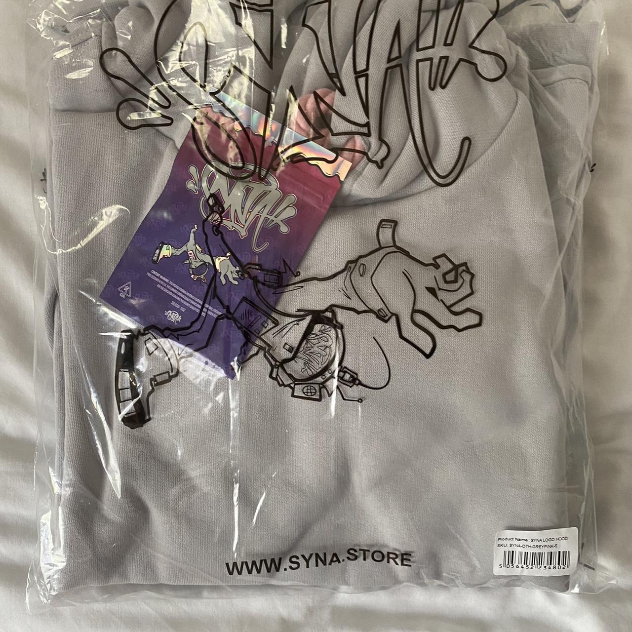 Syna Men's Grey and Pink Hoodie | Depop