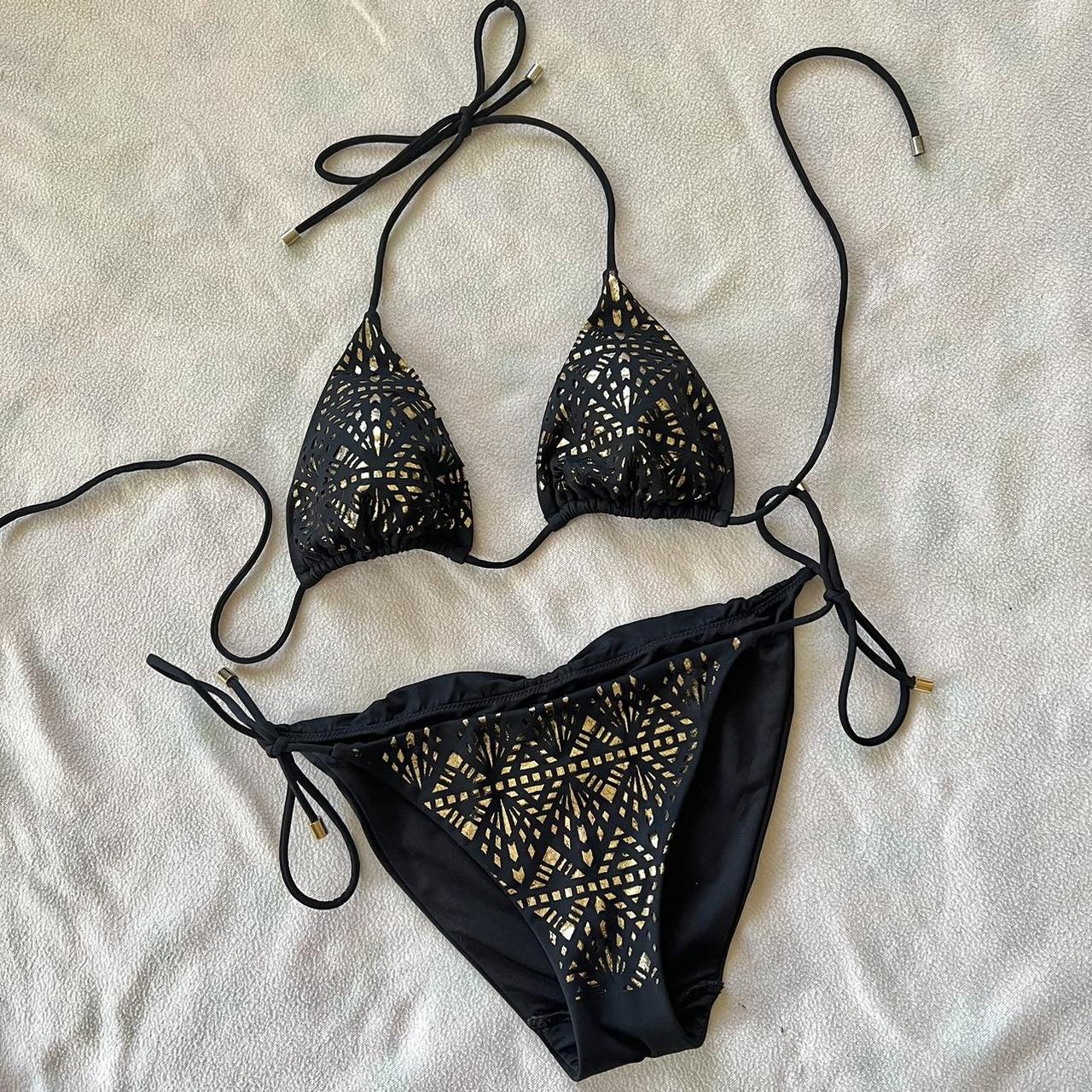 Victoria’s Secret black triangle bikini with gold... - Depop