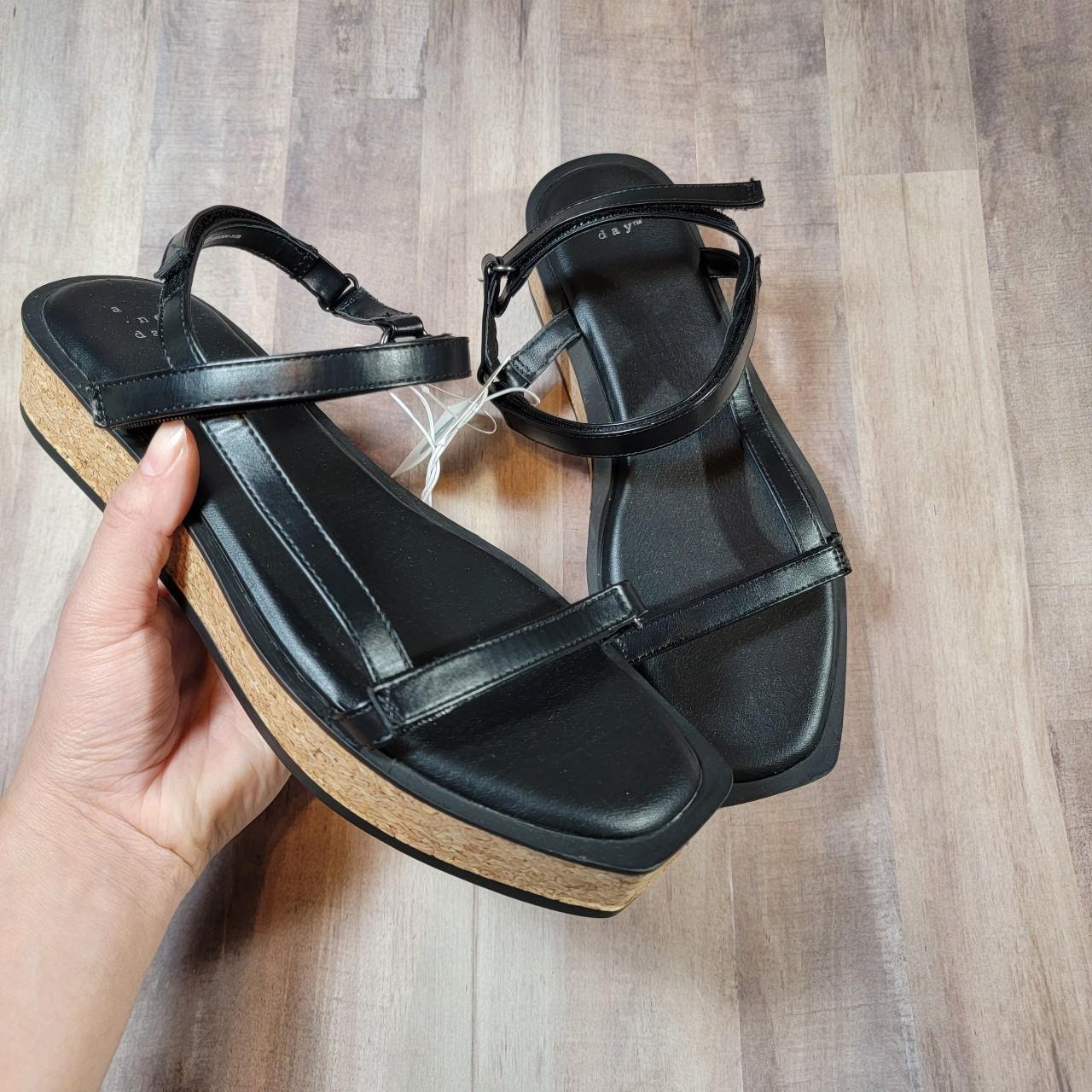 A New Day Women's Black and Tan Sandals | Depop