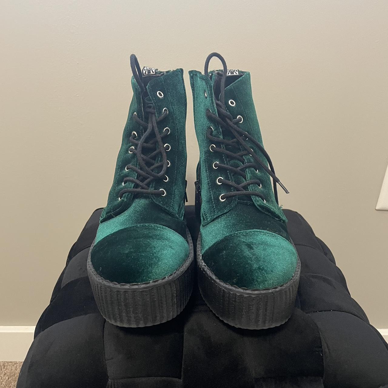 Demonia Women's Green and Black Boots | Depop